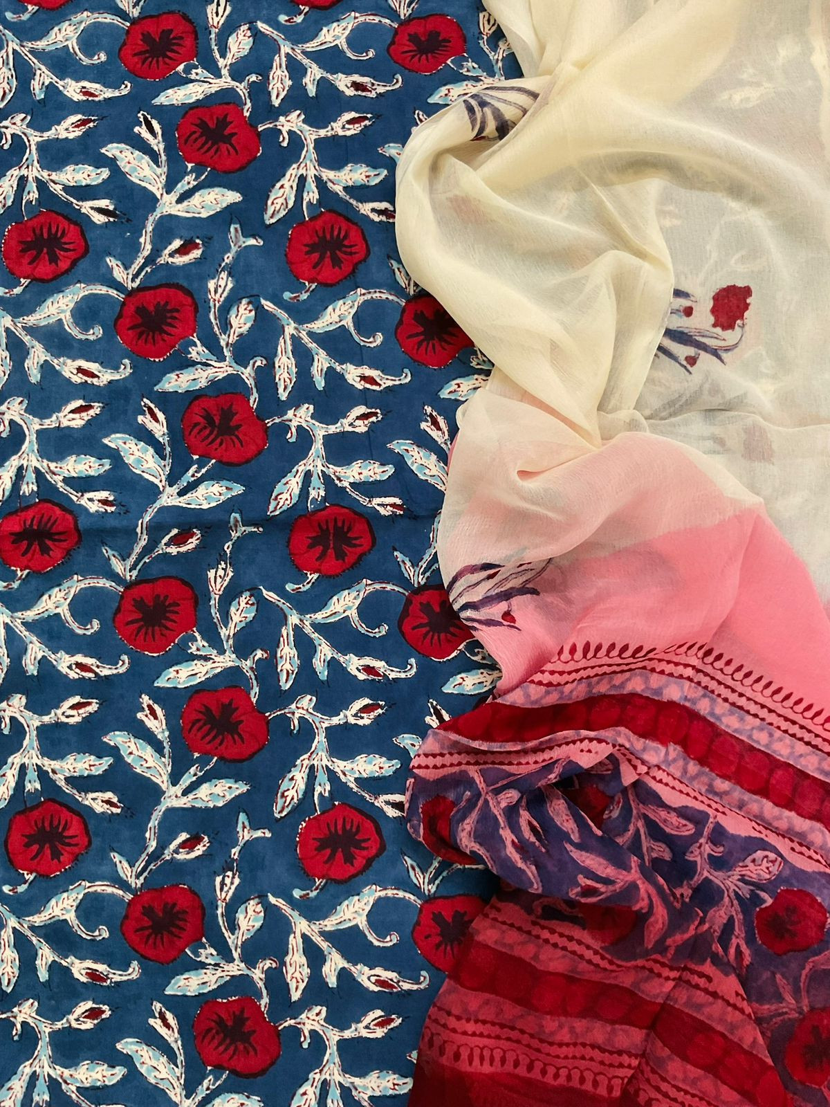 Pure Mul Cotton Printed Suit - Blue