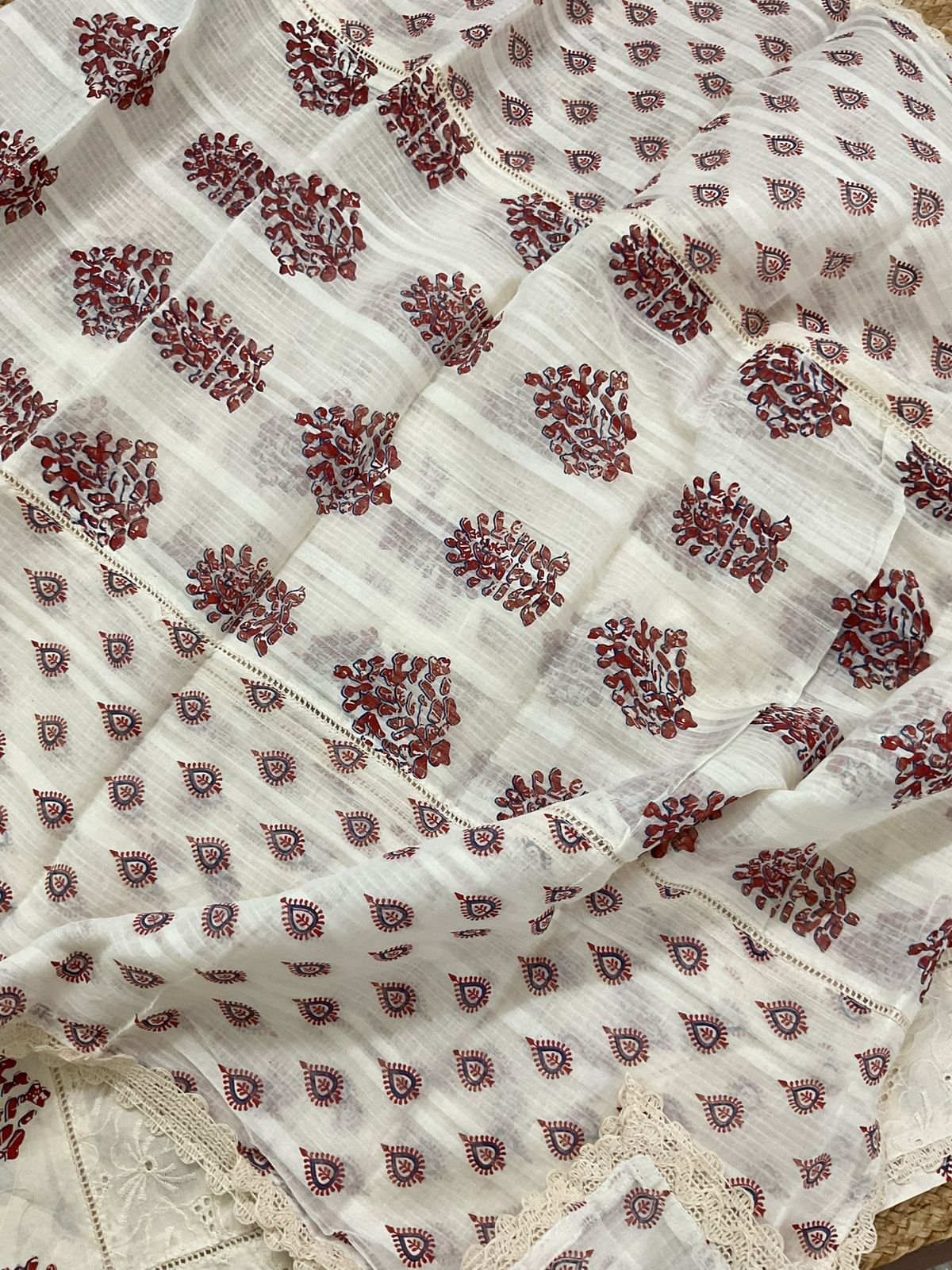 Pure Cotton Printed Embroidered Suit - Cream