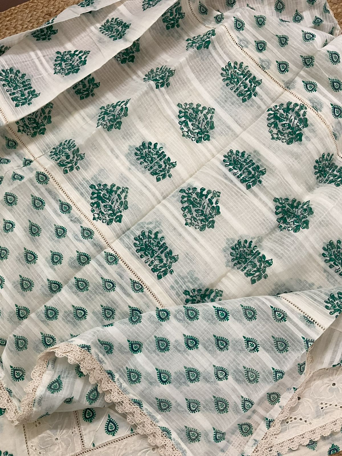 Pure Cotton Printed Embroidered Suit - Cream