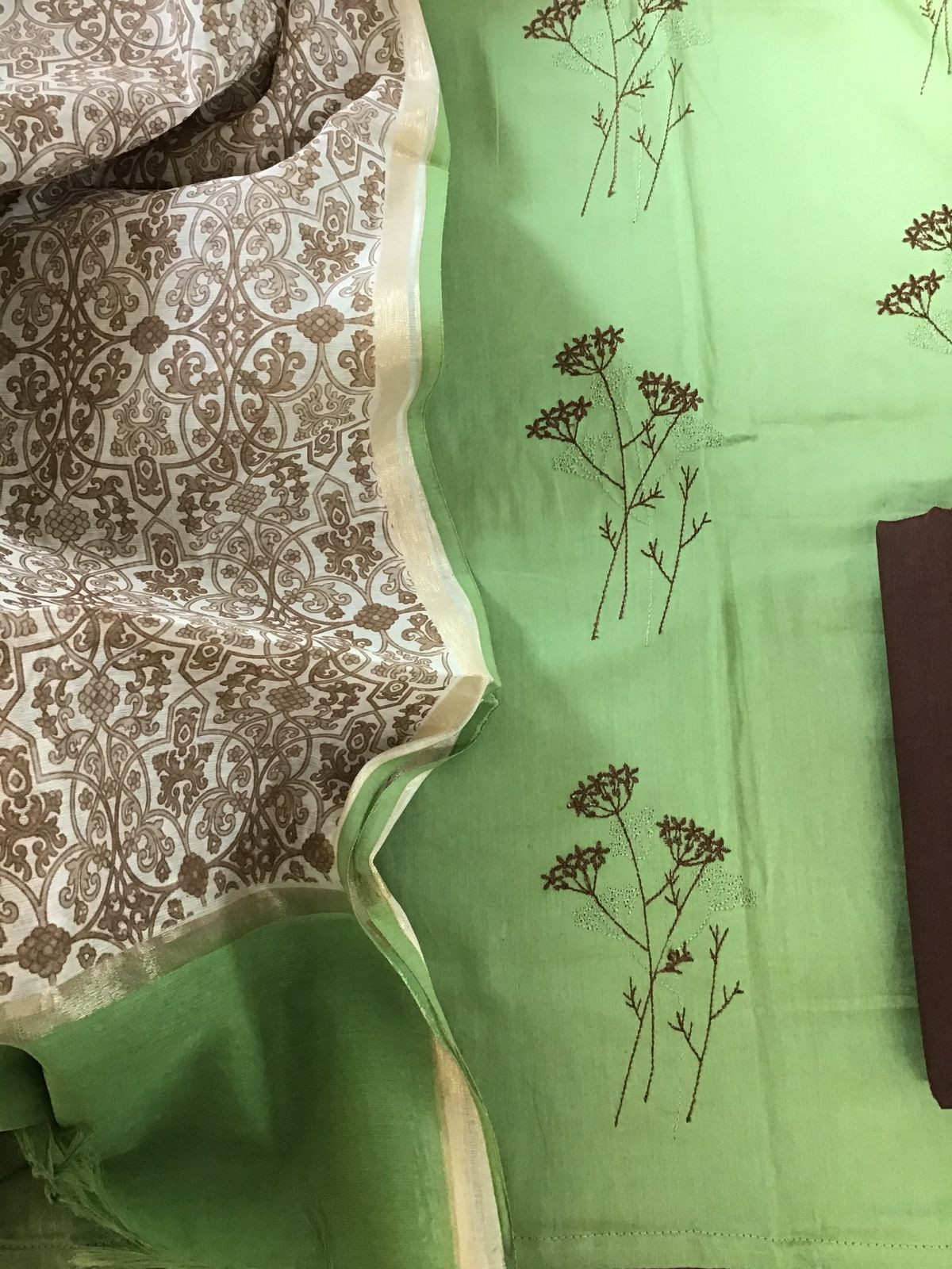 Pure Jaam Cotton Printed Embroidered Suit - Green