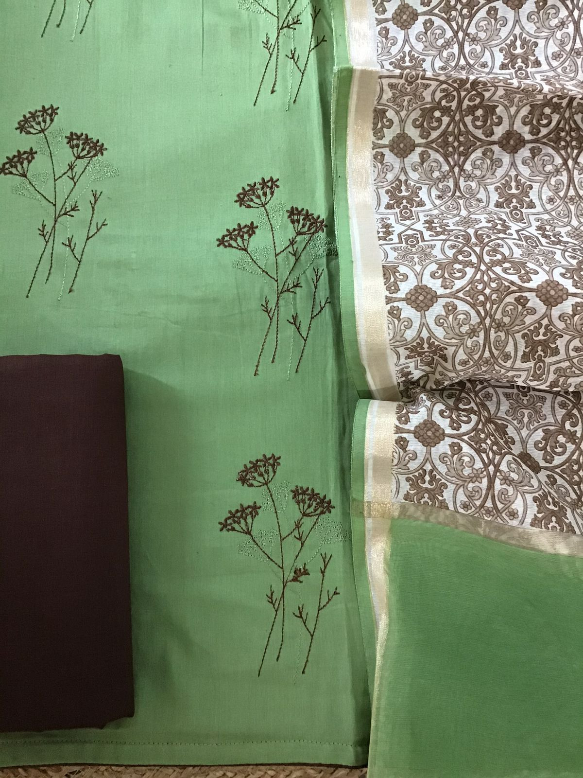 Pure Jaam Cotton Printed Embroidered Suit - Green