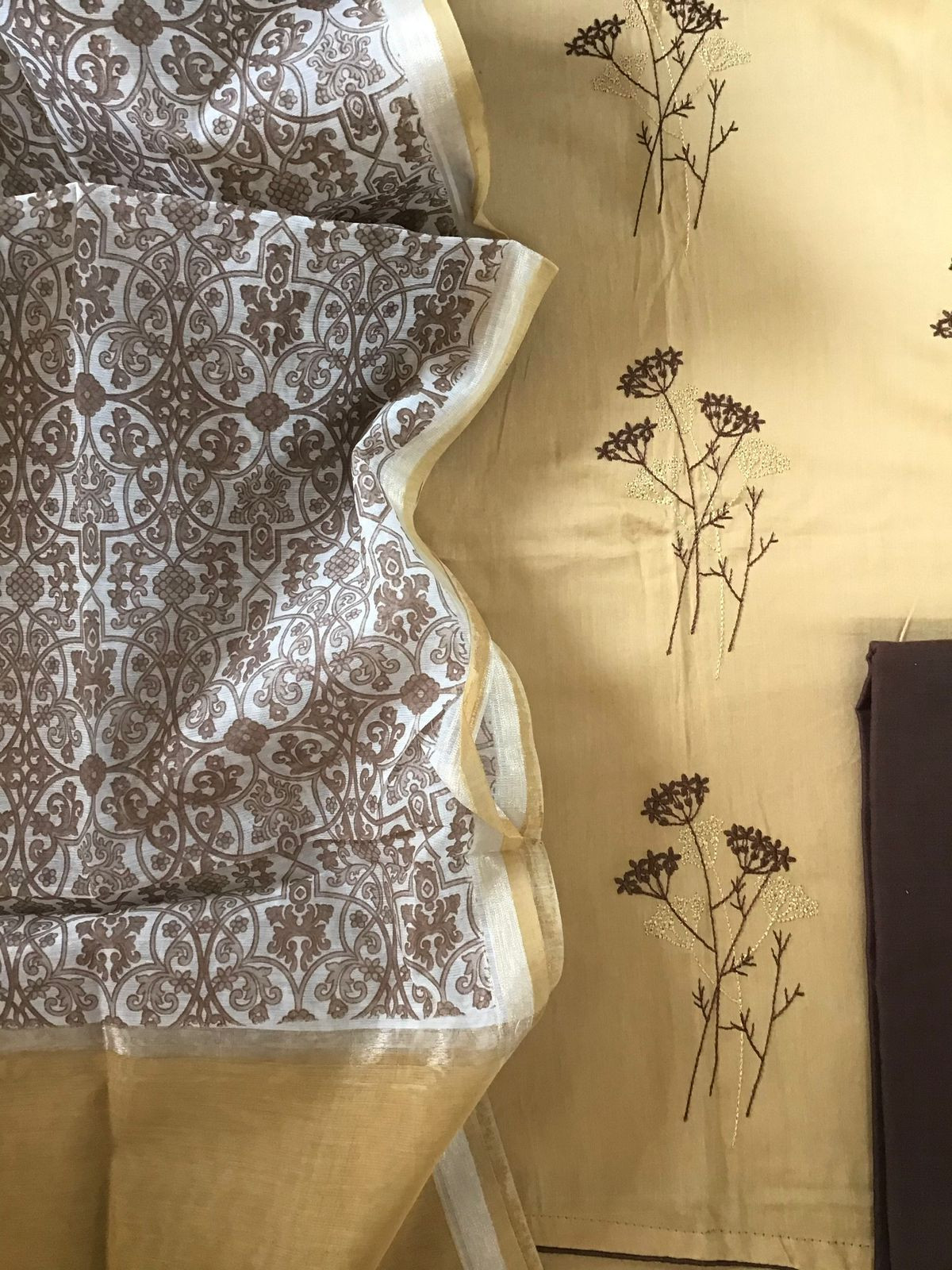 Pure Jaam Cotton Printed Embroidered Suit - Mustard