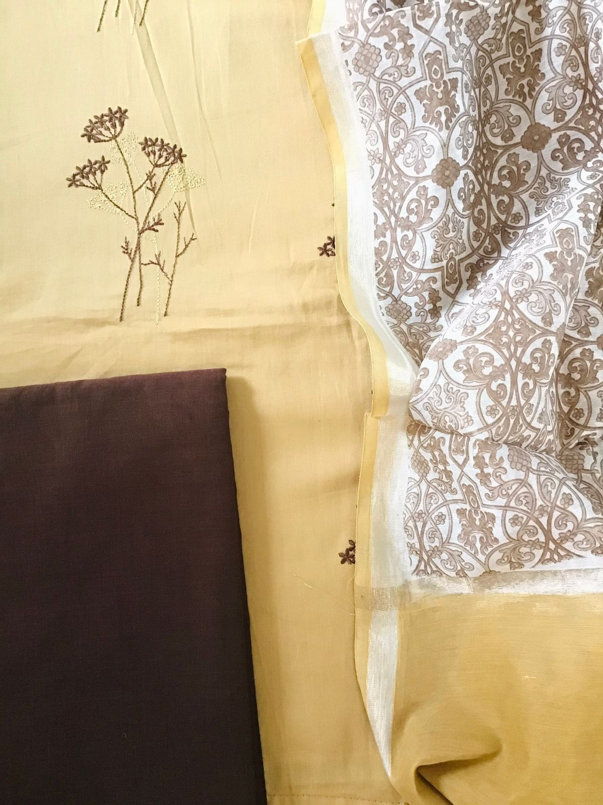 Pure Jaam Cotton Printed Embroidered Suit - Mustard