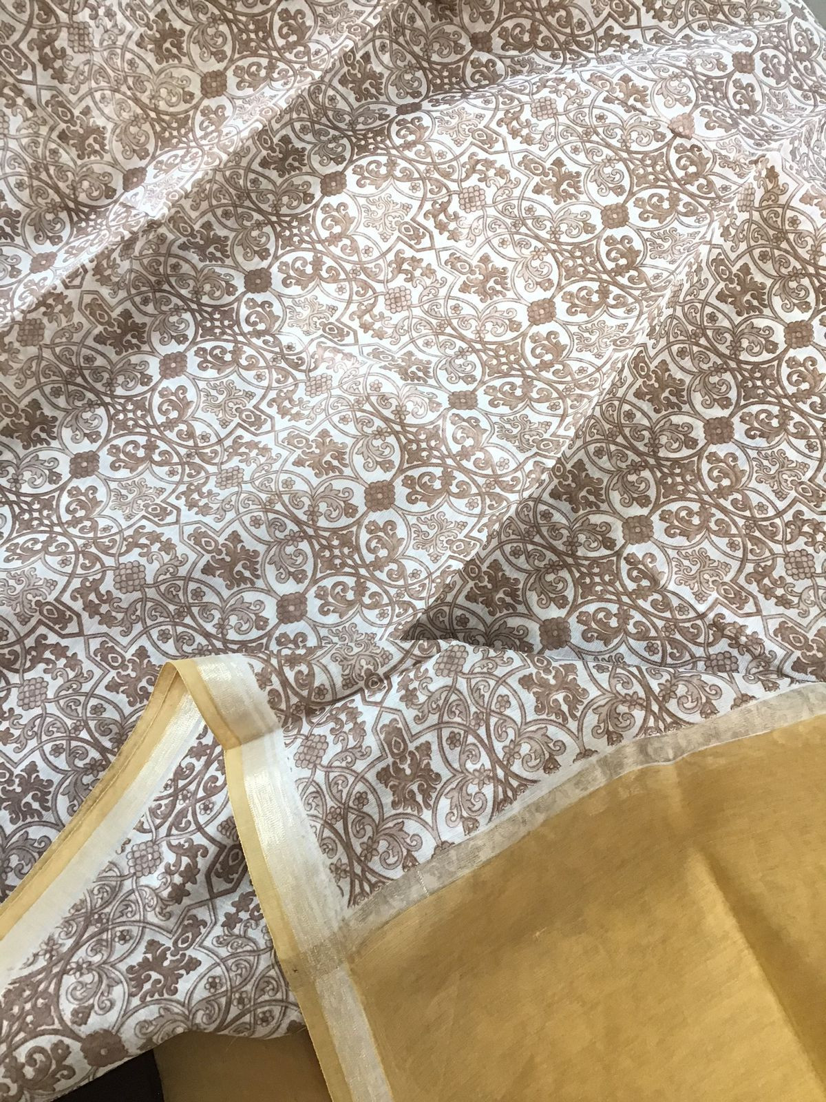 Pure Jaam Cotton Printed Embroidered Suit - Mustard