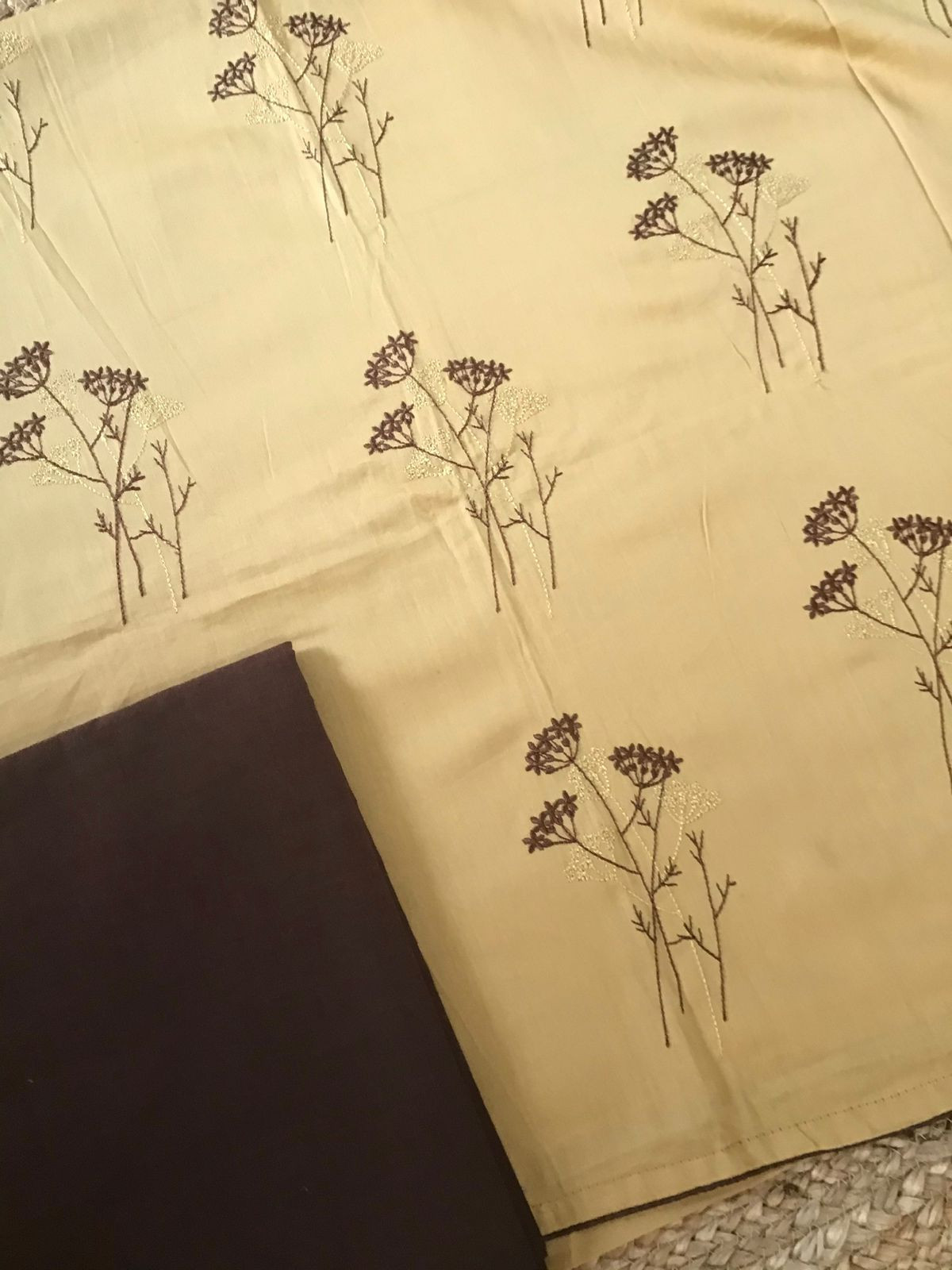 Pure Jaam Cotton Printed Embroidered Suit - Mustard