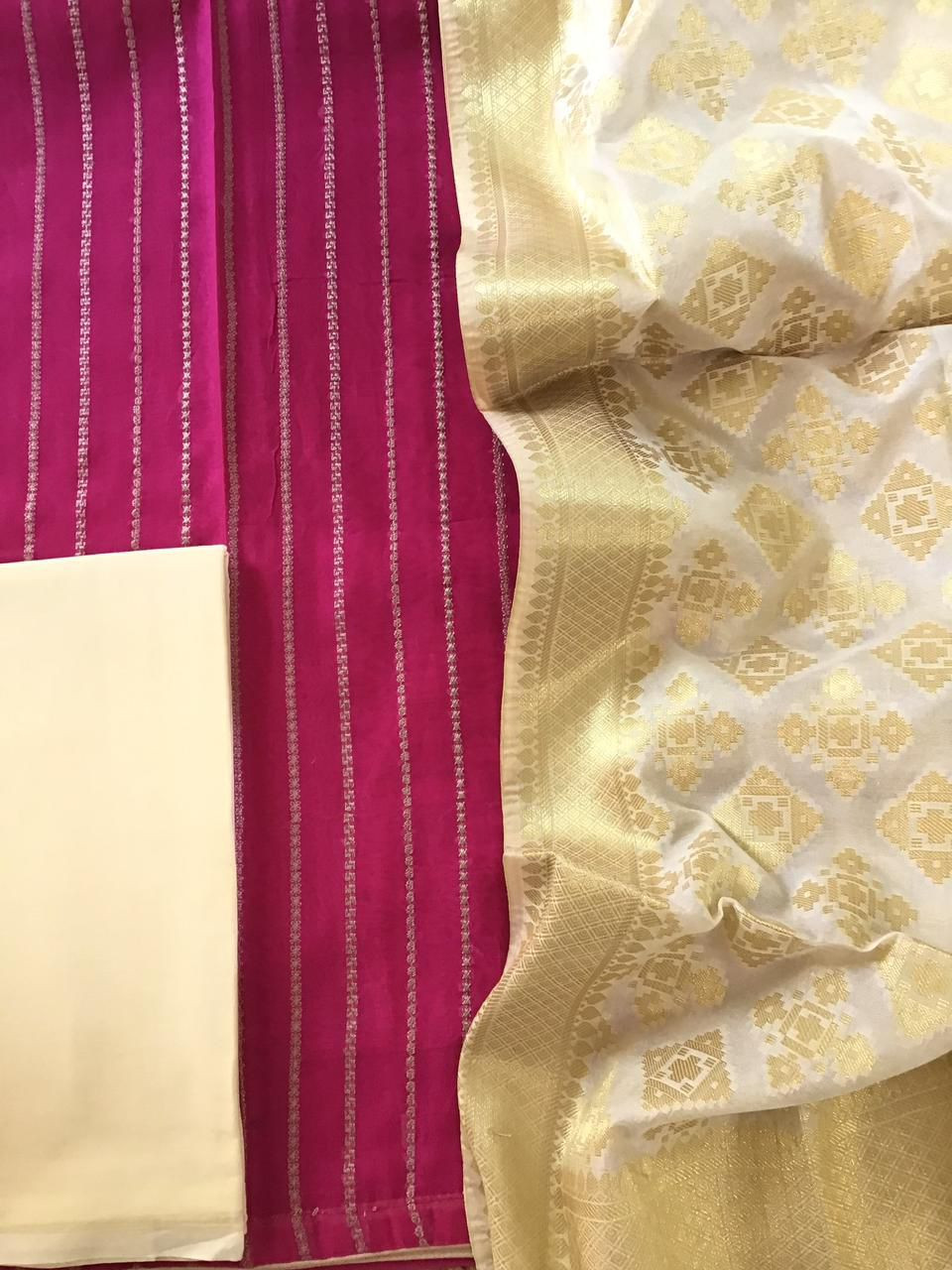 Soft Chanderi Embroidered Banarasi Weaved Suit - Pink
