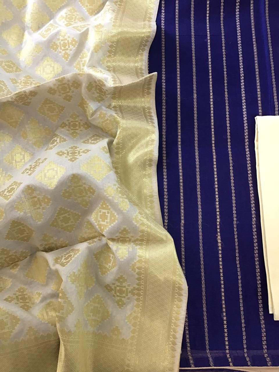 Soft Chanderi Embroidered Banarasi Weaved Suit - Blue