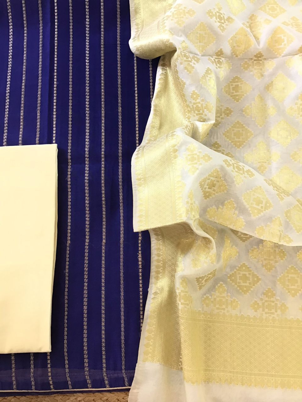 Soft Chanderi Embroidered Banarasi Weaved Suit - Blue