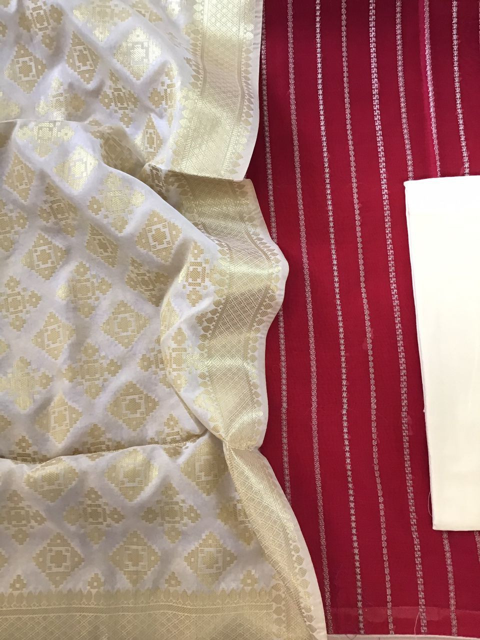 Soft Chanderi Embroidered Banarasi Weaved Suit - Red