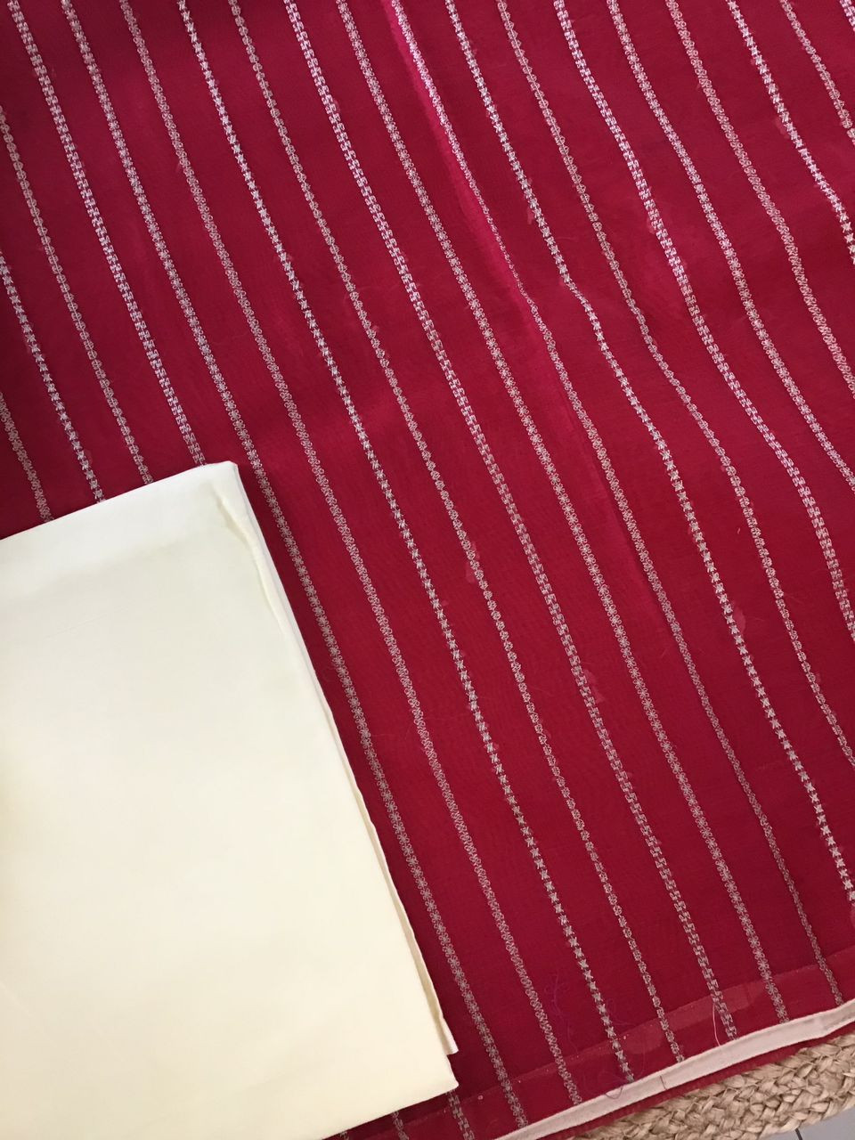 Soft Chanderi Embroidered Banarasi Weaved Suit - Red