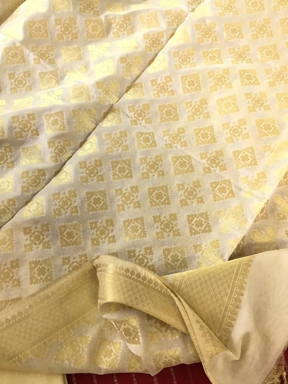 Soft Chanderi Embroidered Banarasi Weaved Suit - Red