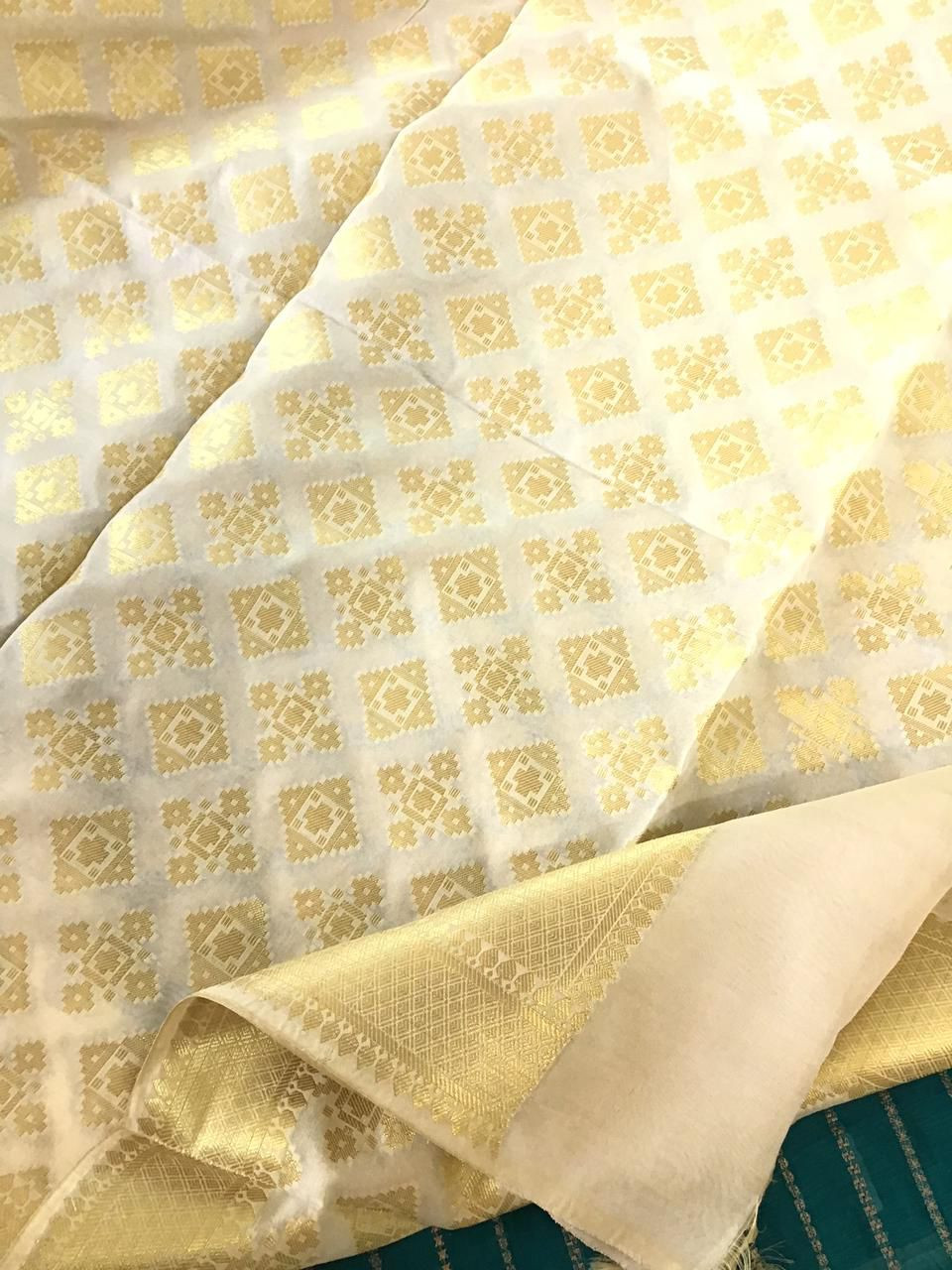 Soft Chanderi Embroidered Banarasi Weaved Suit - Green