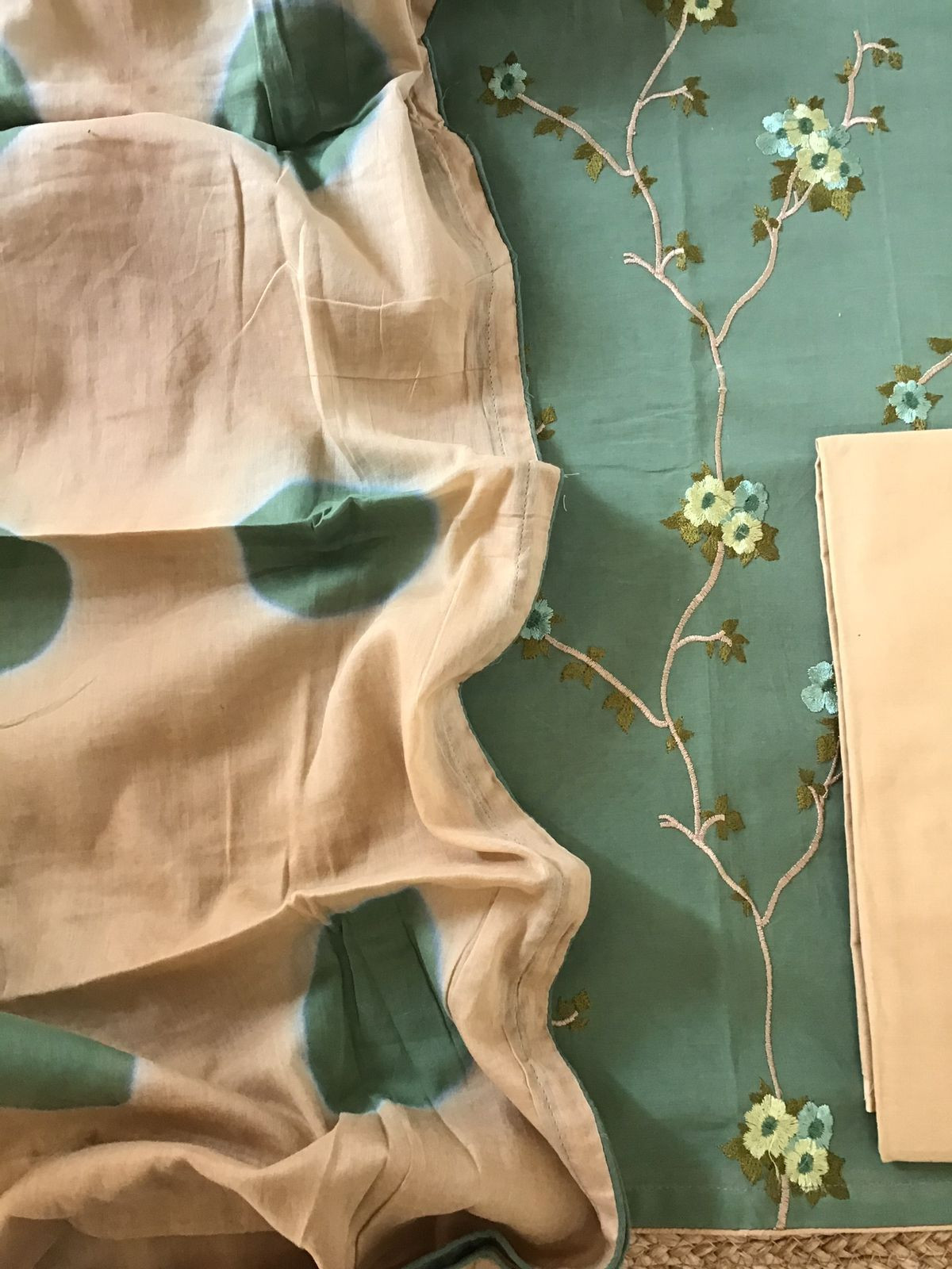 Pure Cotton Printed Embroidered Suit - Green