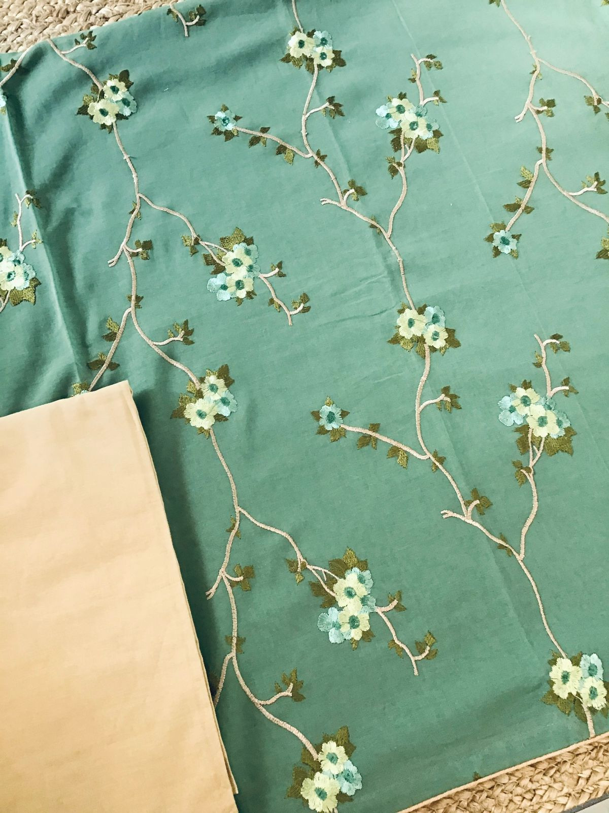 Pure Cotton Printed Embroidered Suit - Green