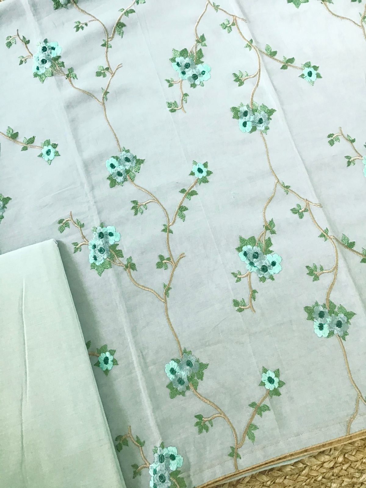 Pure Cotton Printed Embroidered Suit - Blue