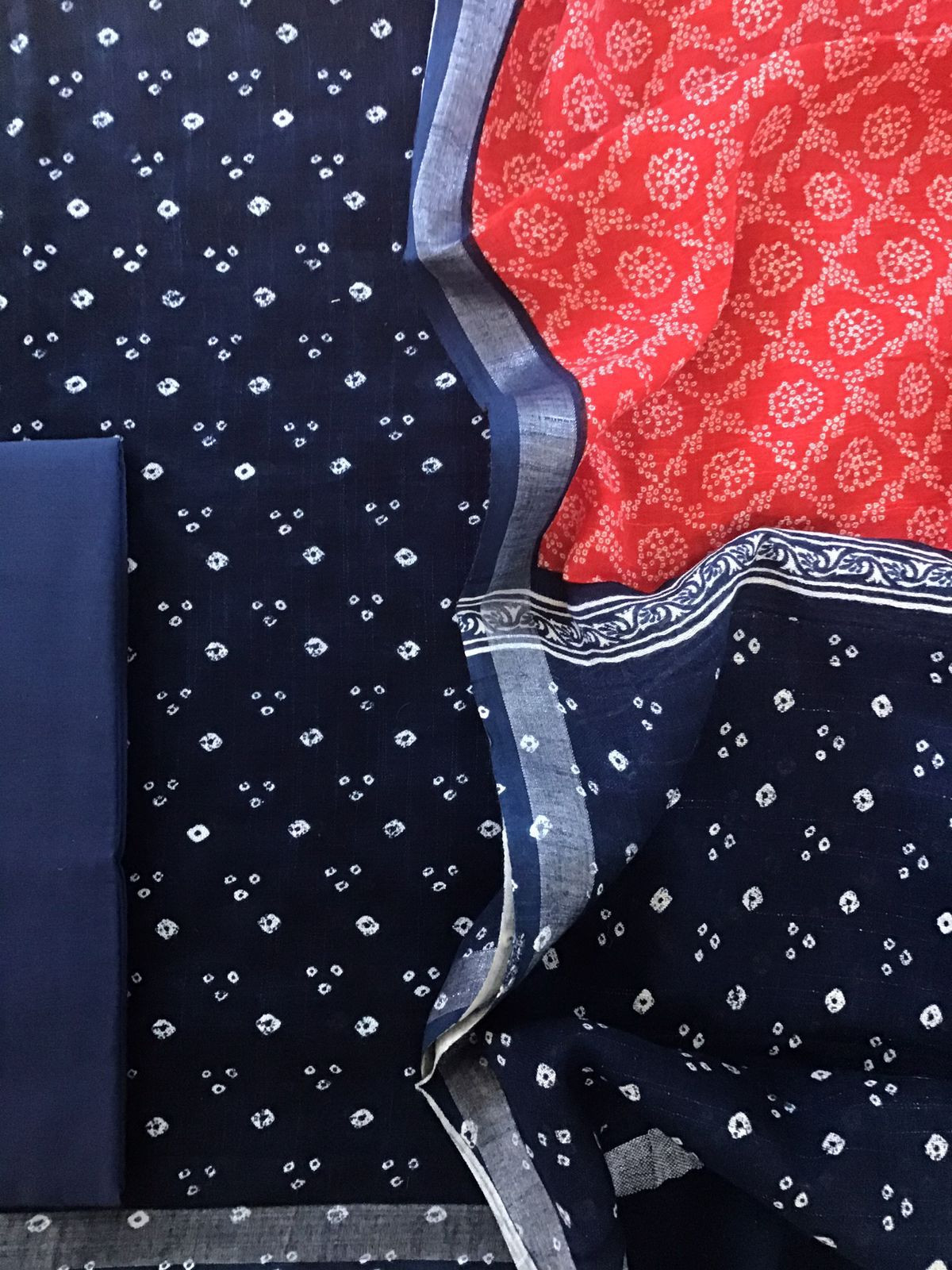 Pure Linen Jute Cotton Printed Suit - Blue