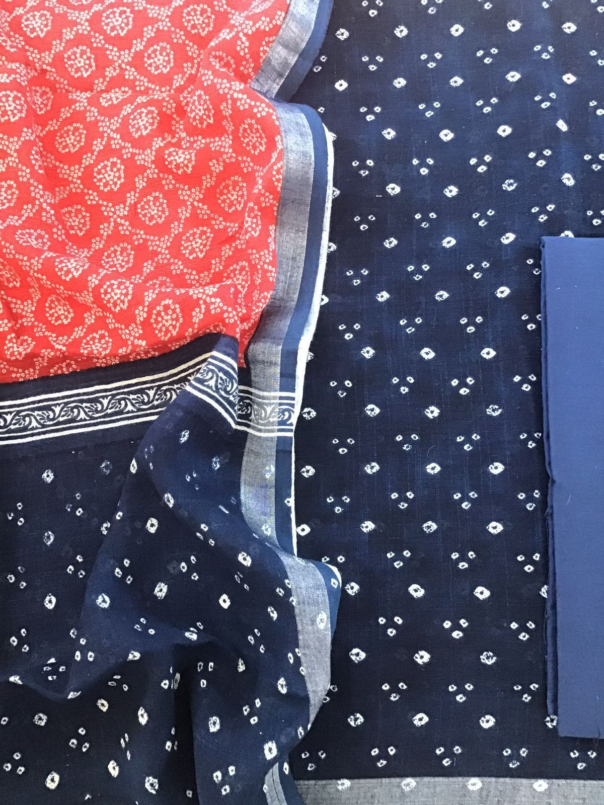 Pure Linen Jute Cotton Printed Suit - Blue