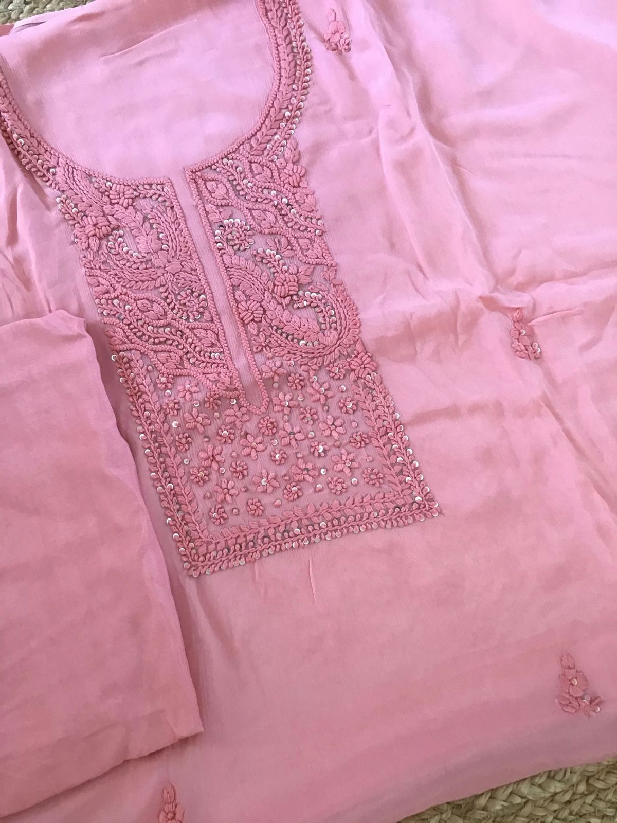 Pure Chinnon Silk Embroidered Suit - Pink