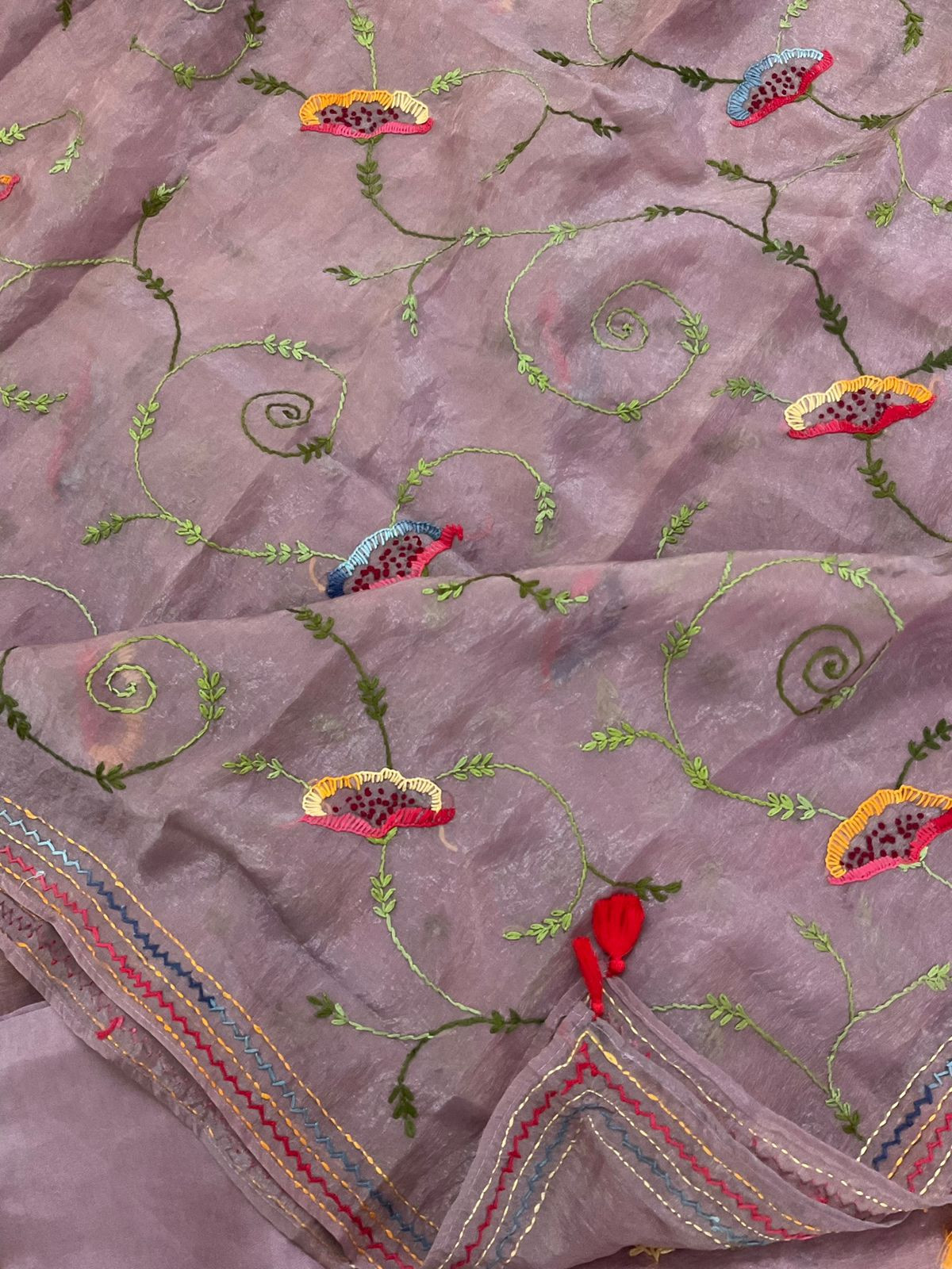 Pure Crushed Tissue Fine Embroidered Suit - Lavender