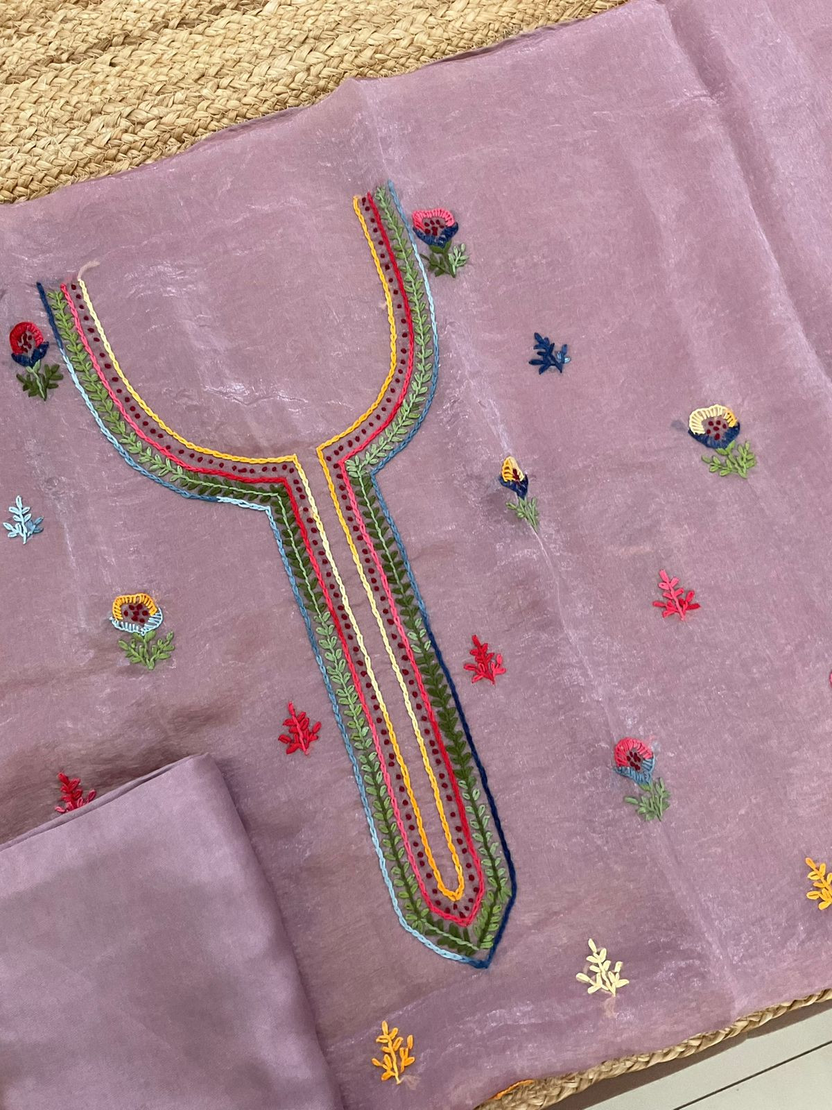 Pure Crushed Tissue Fine Embroidered Suit - Lavender