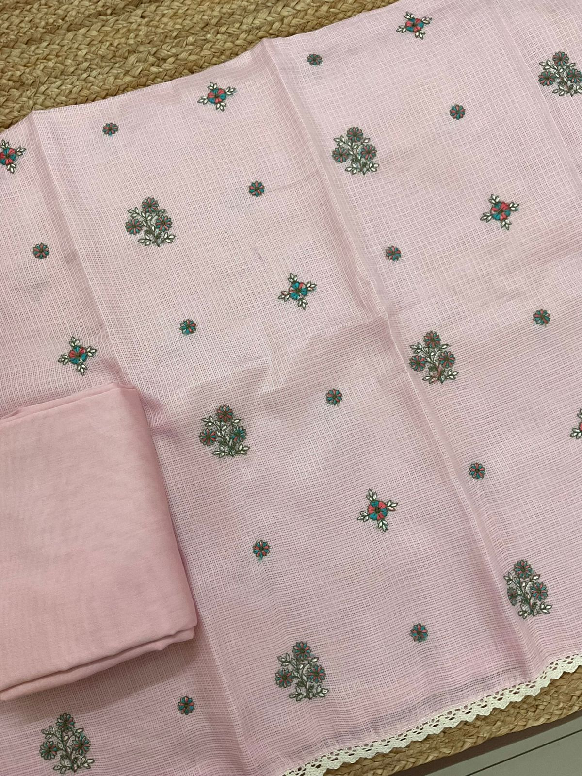 Soft Kota Silk Embroidered Suit - Pink