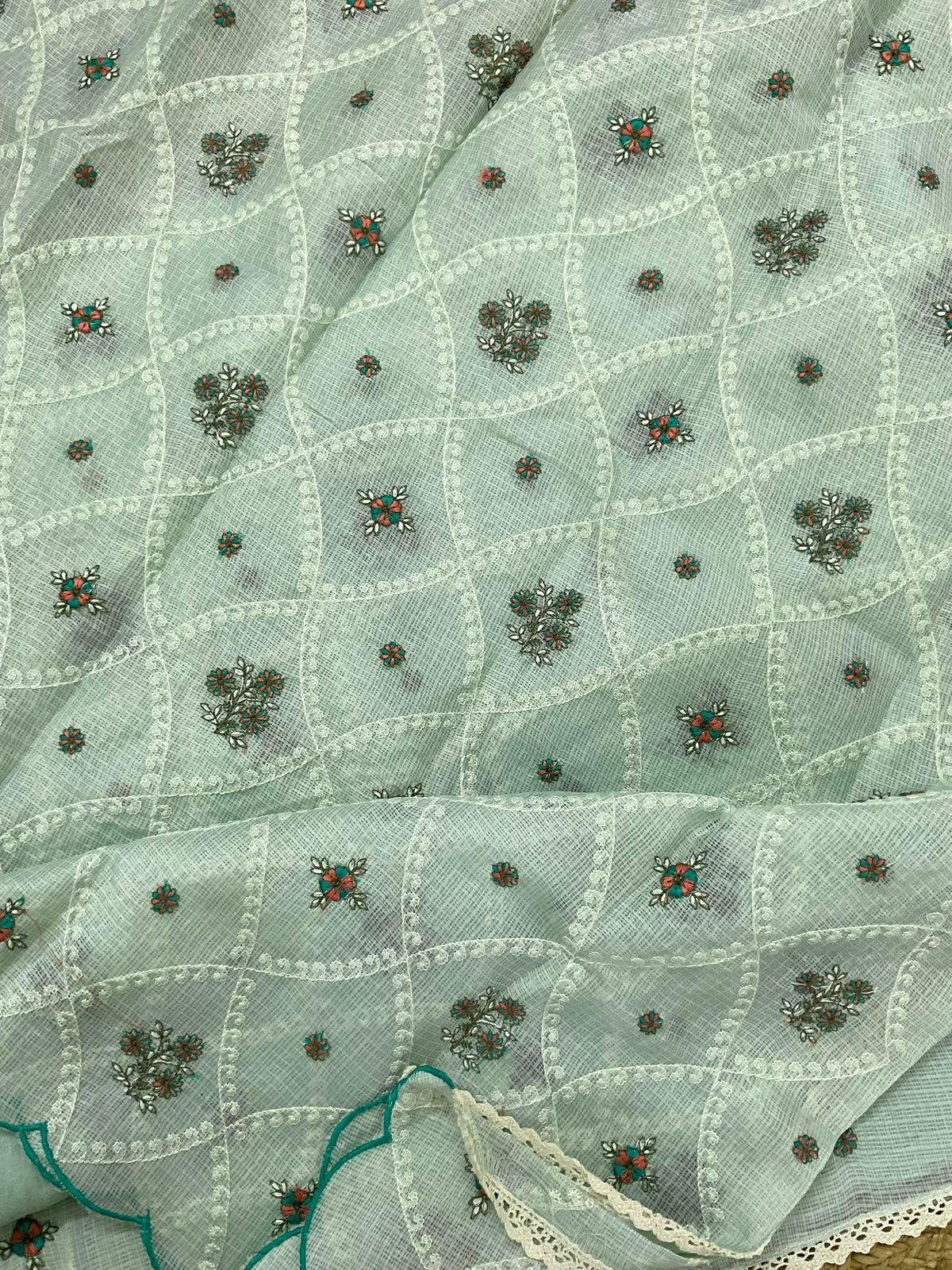 Soft Kota Silk Embroidered Suit - Green