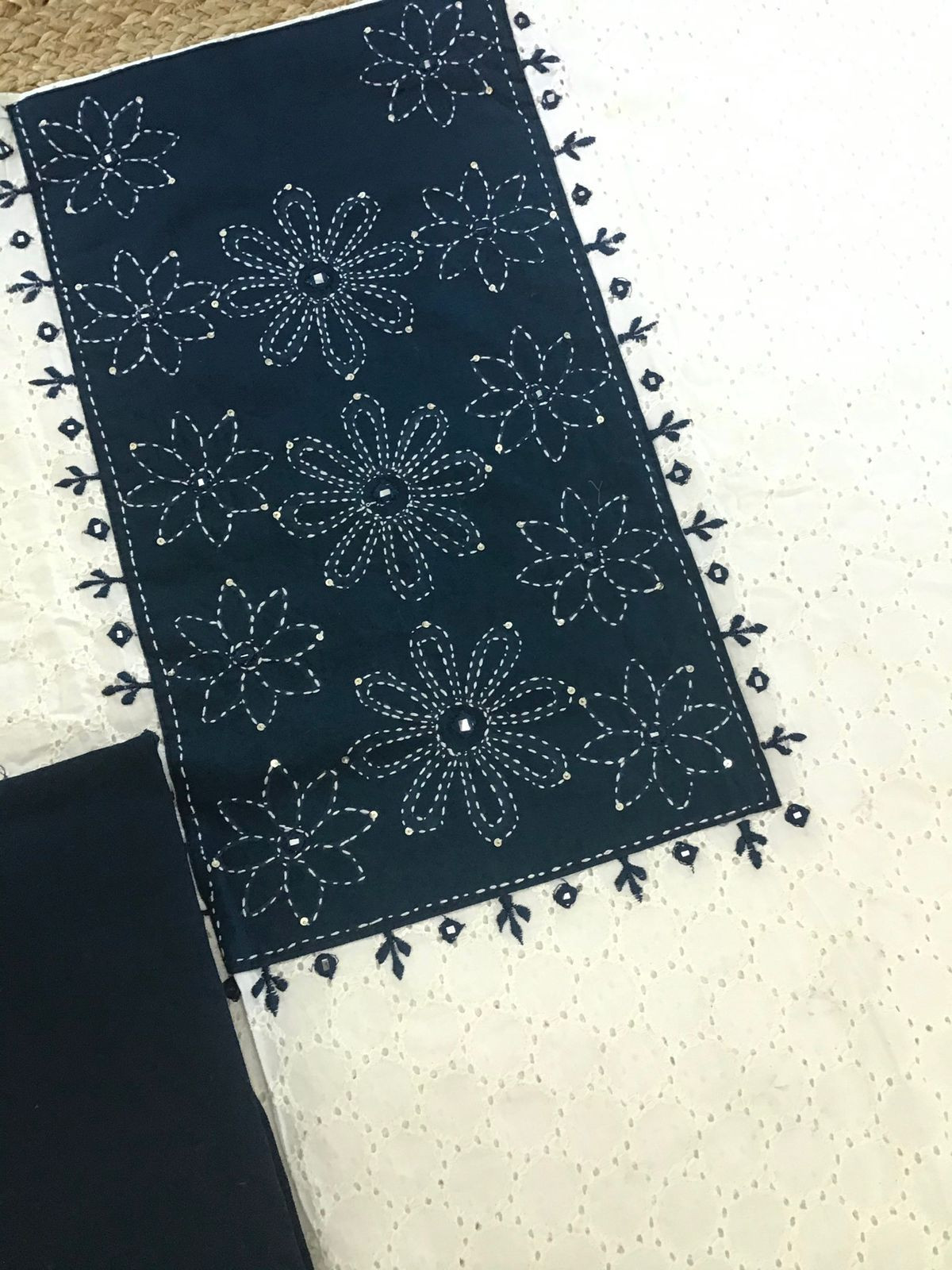 Pure Cotton Printed Embroidered Suit - Off White