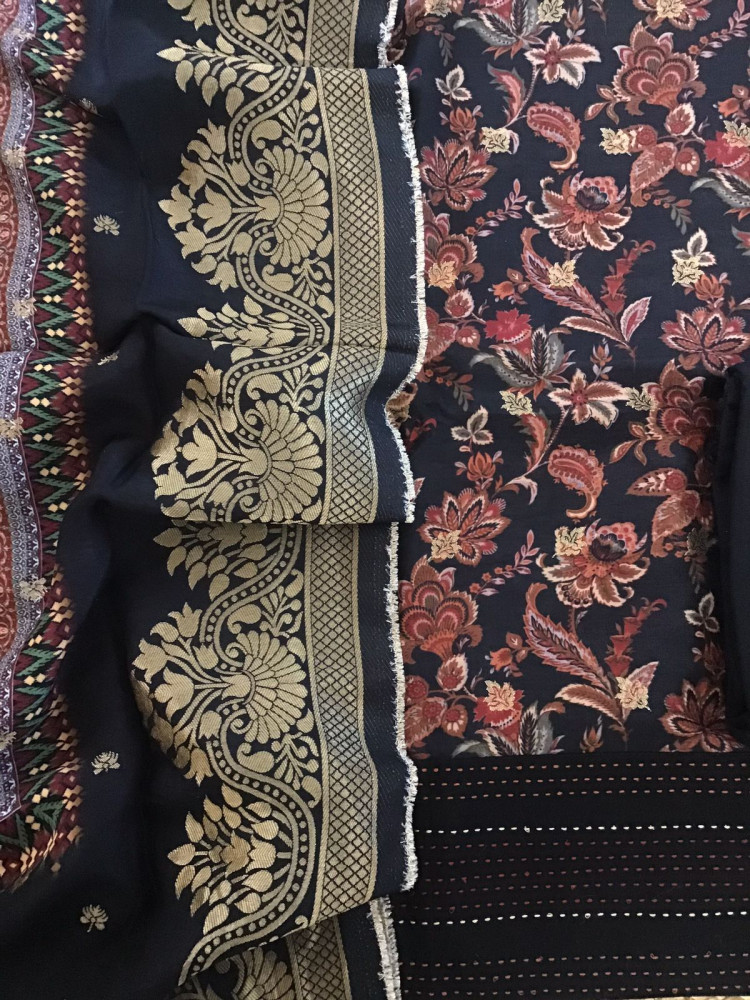 Image of Soft Dola Silk Printed Banarasi Weaved Embroidered Suit - Black