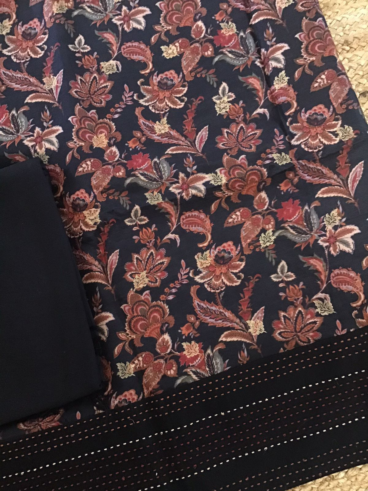 Soft Dola Silk Printed Banarasi Weaved Embroidered Suit - Black