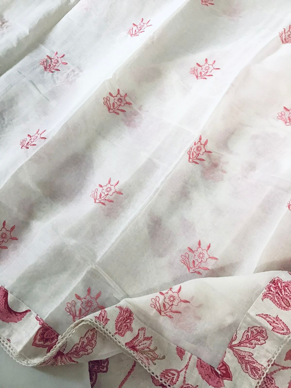 Pure Cotton Printed Embroidered Suit - Off White