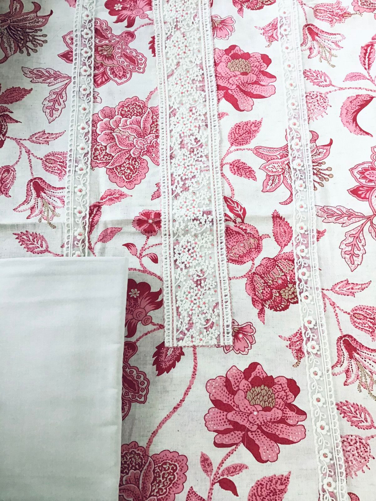 Pure Cotton Printed Embroidered Suit - Off White