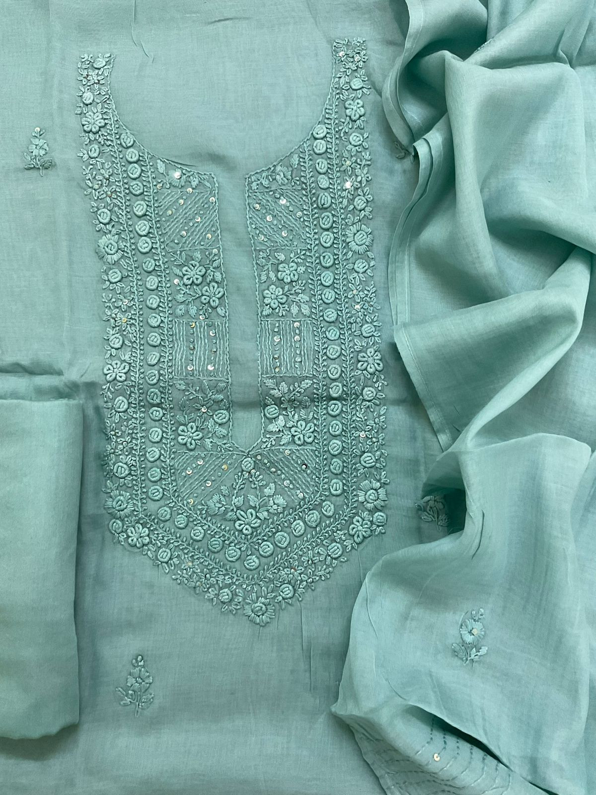 Soft Chanderi Embroidered Suit - Blue