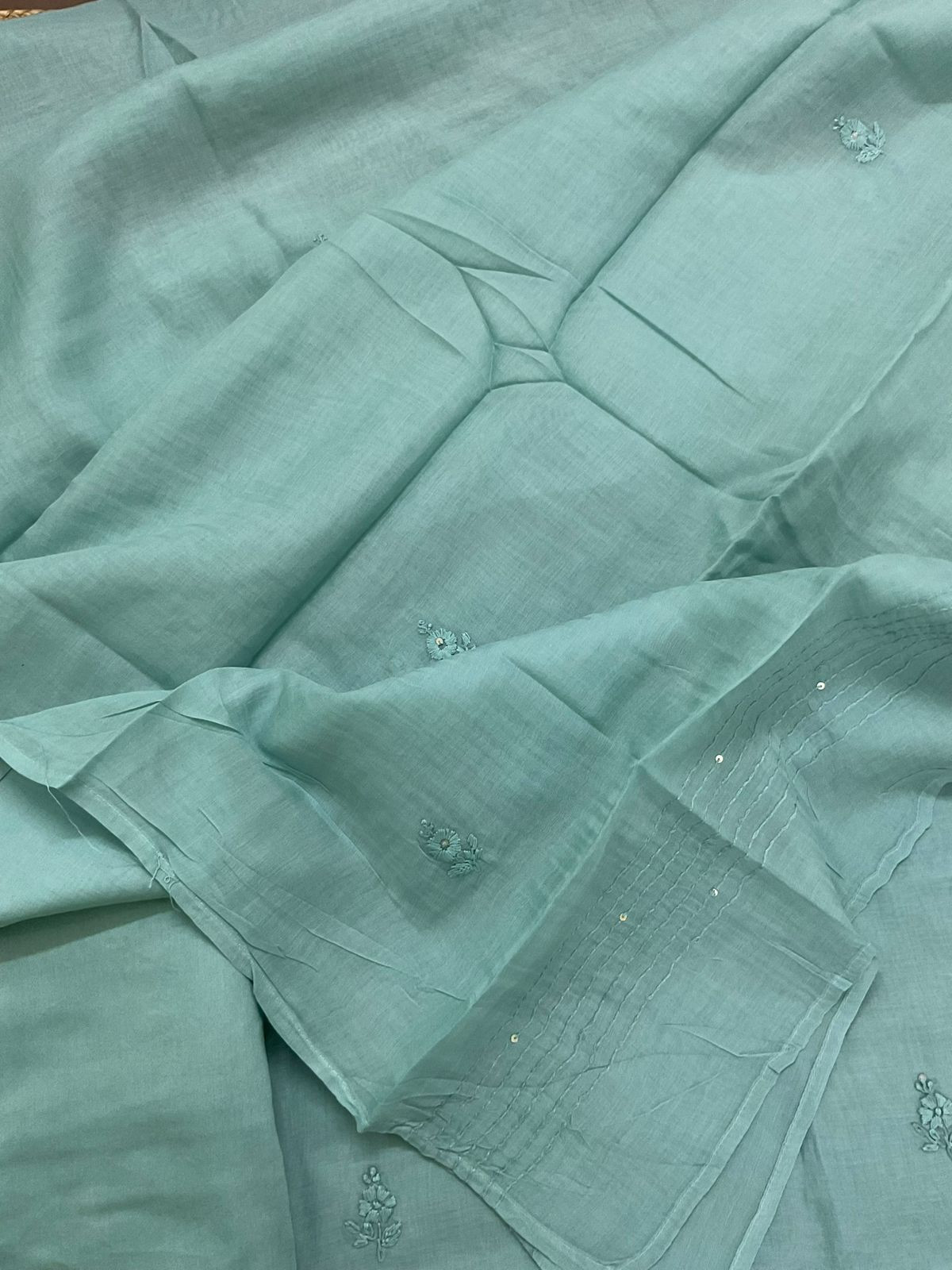 Soft Chanderi Embroidered Suit - Blue