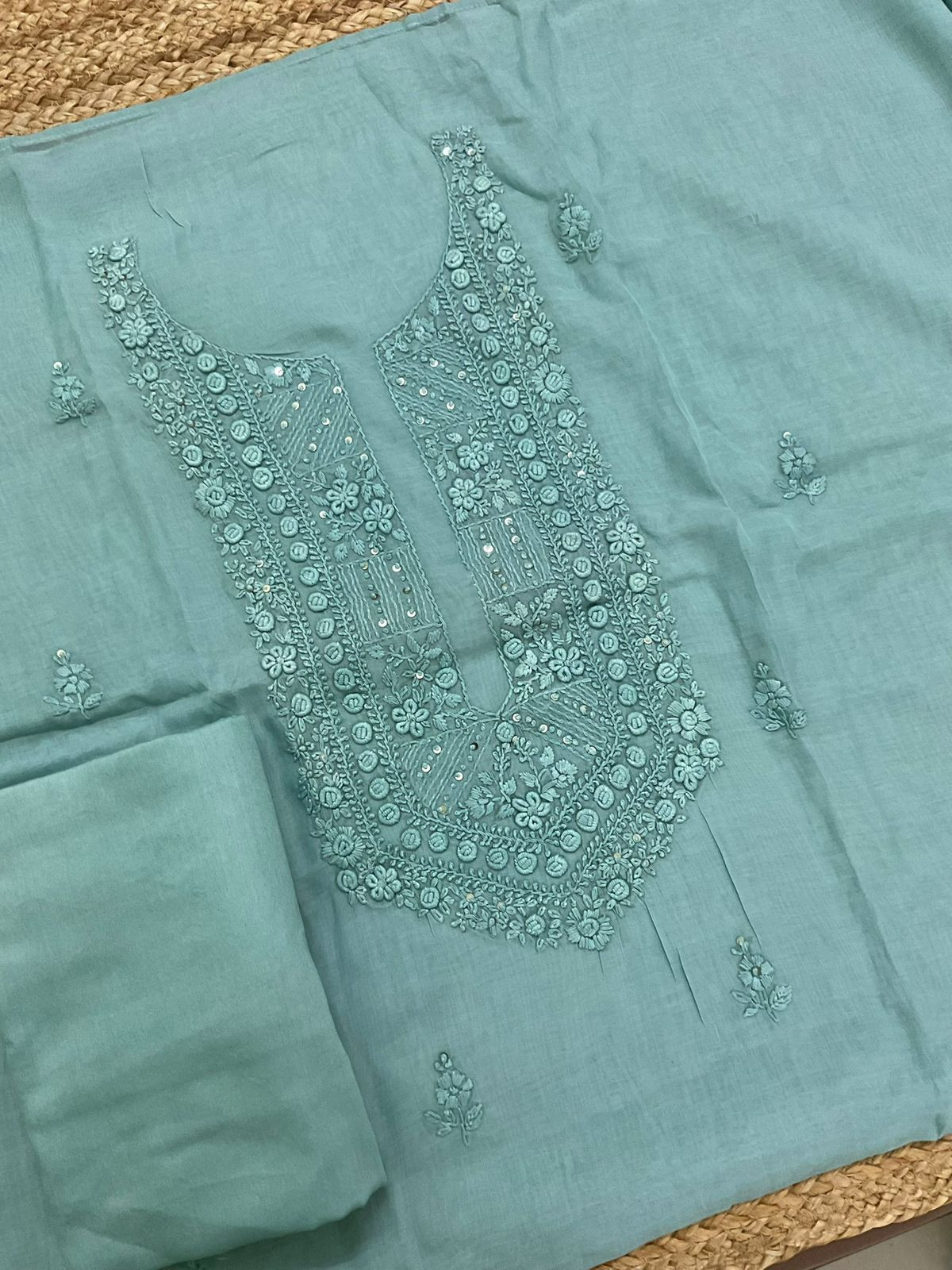 Soft Chanderi Embroidered Suit - Blue