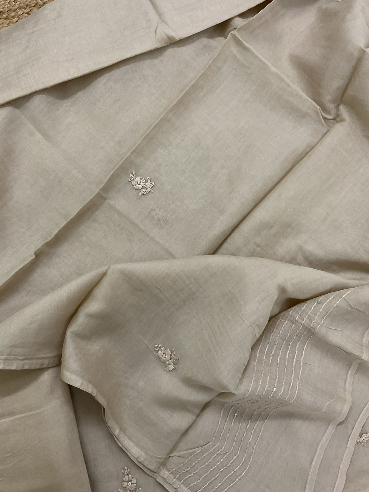 Soft Chanderi Embroidered Suit - Beige