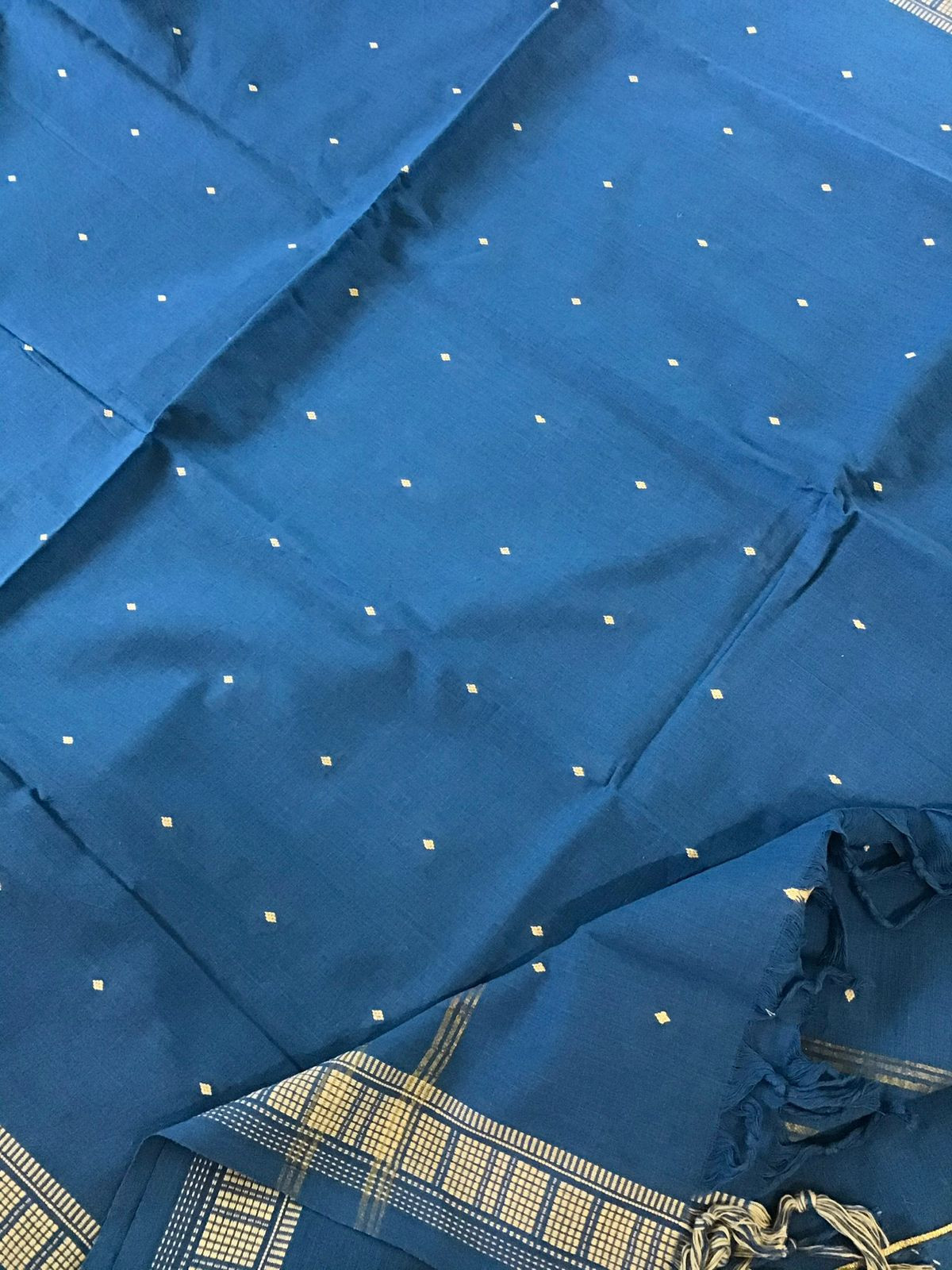 Pure Handloom Cotton Self Weaved Suit - Blue