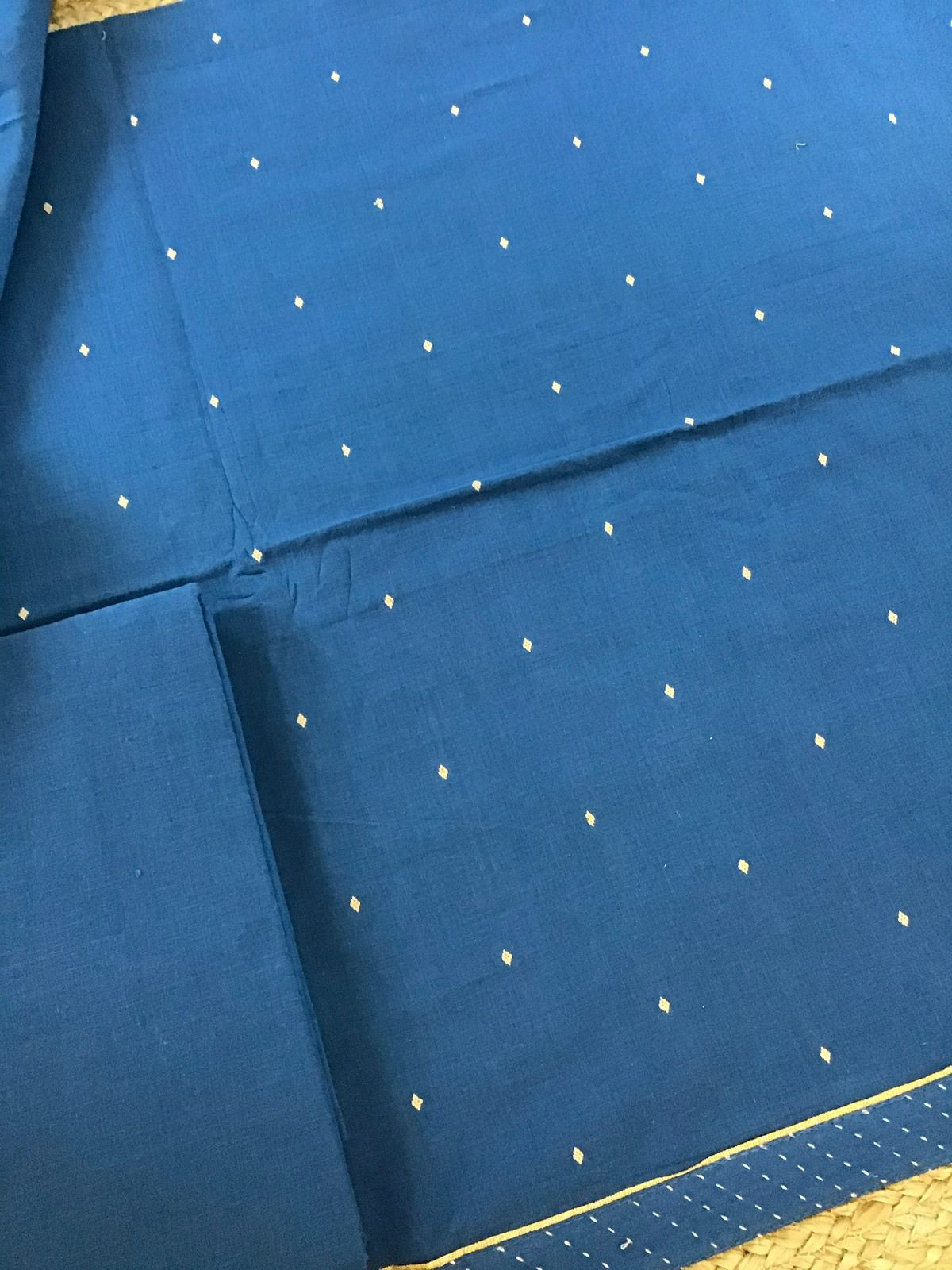 Pure Handloom Cotton Self Weaved Suit - Blue