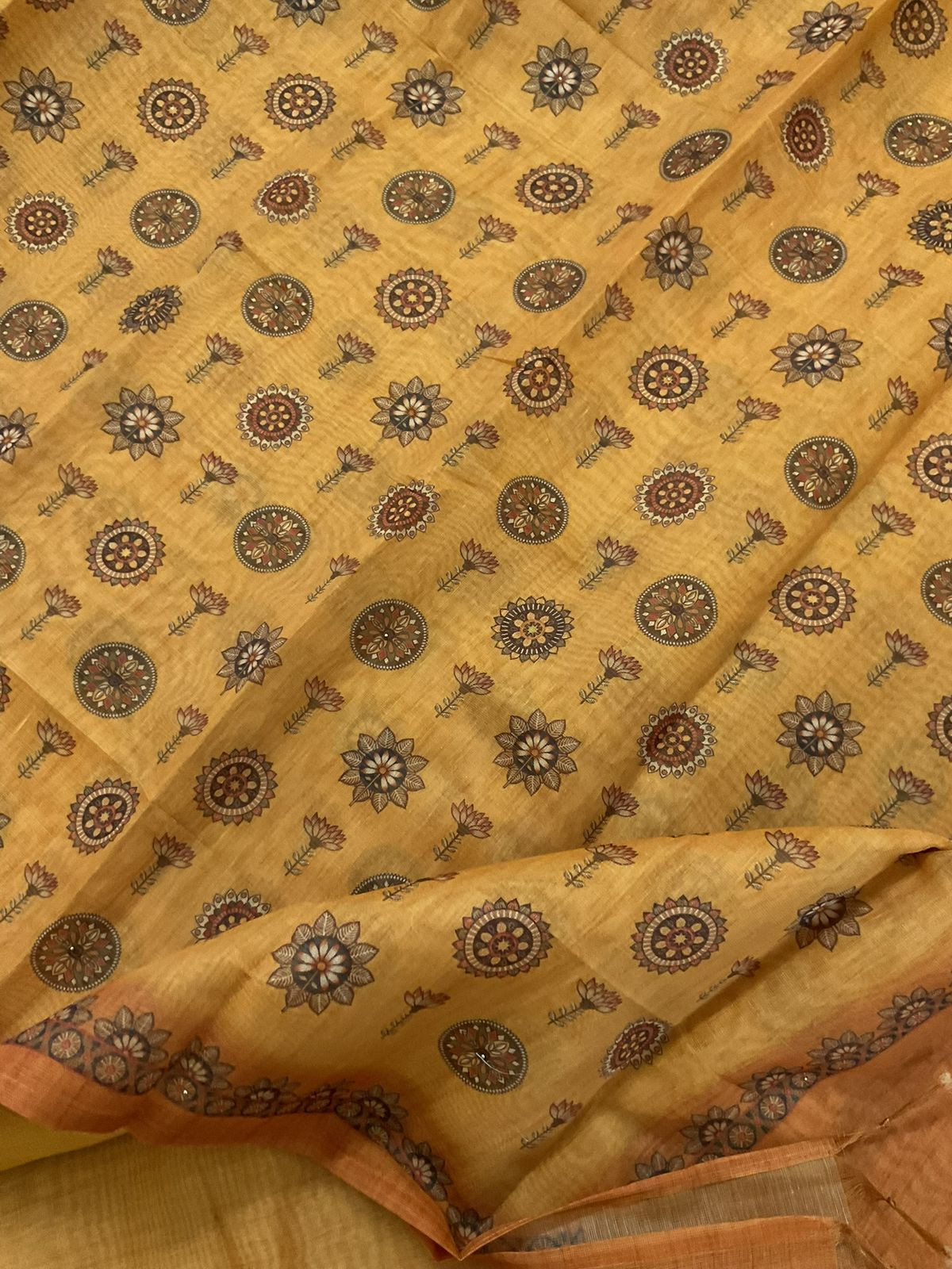 Soft Tissue Slub Cotton Printed Embroidered Suit - Yellow