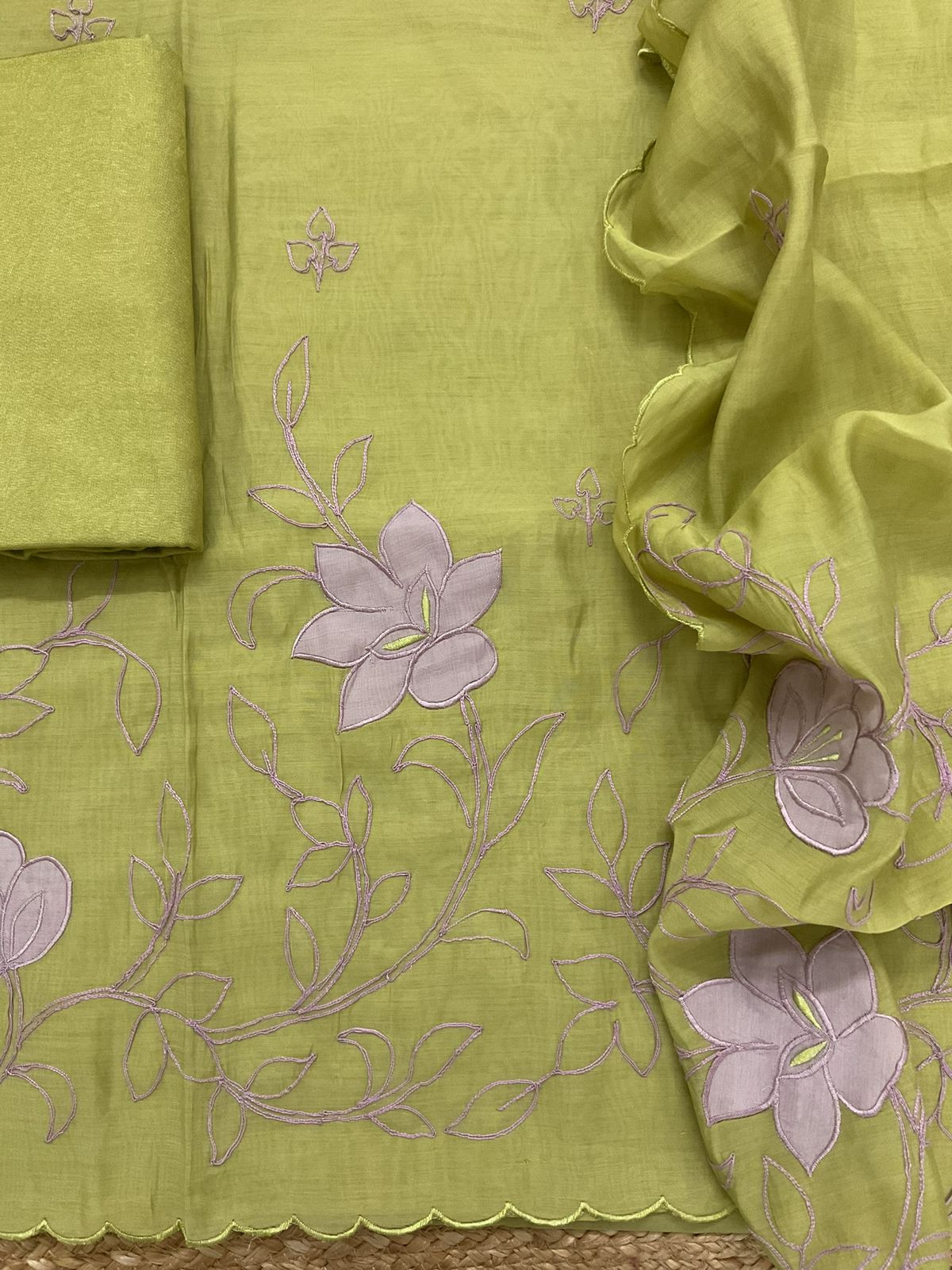 Pure Muslin Embroidered Suit - Green