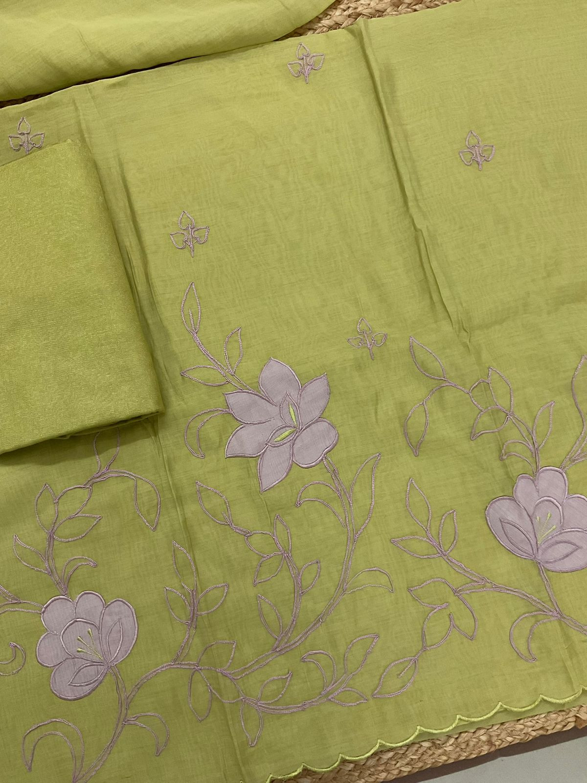 Pure Muslin Embroidered Suit - Green