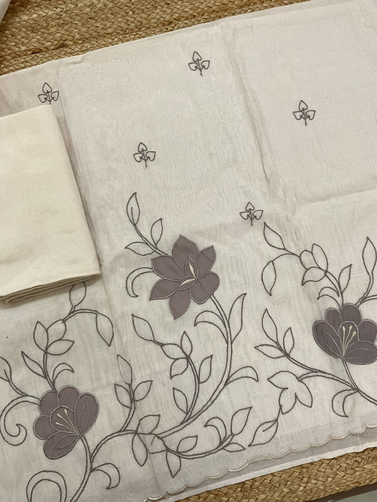 Pure Muslin Embroidered Suit - Cream