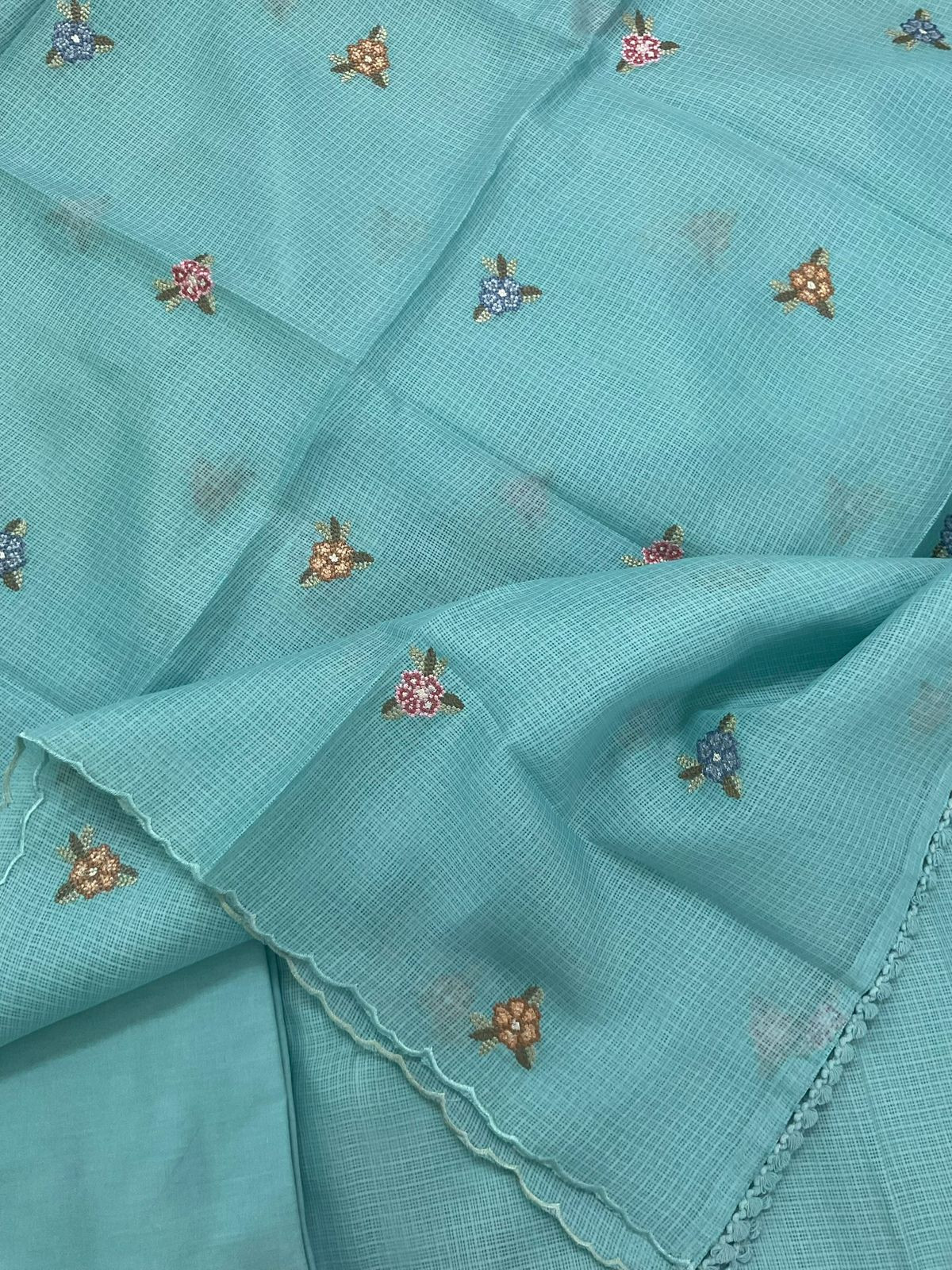 Soft Kota Silk Embroidered Suit - Blue