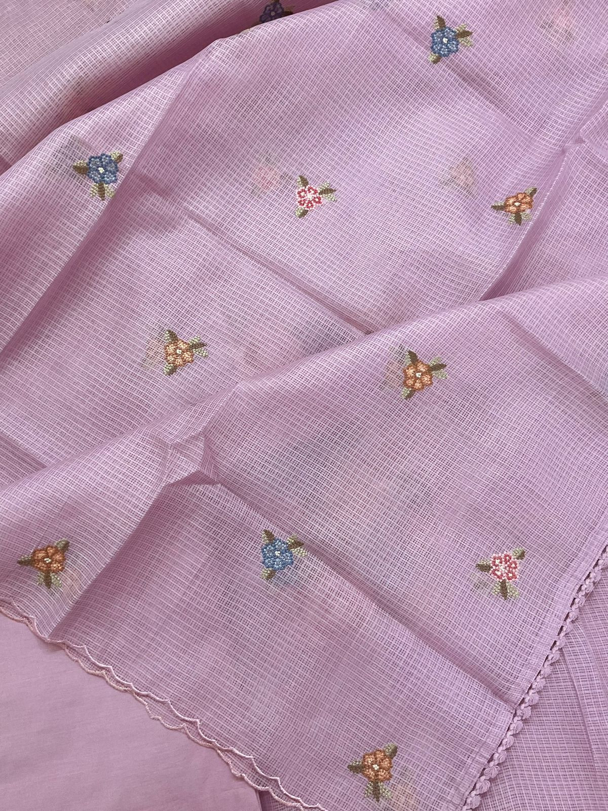Soft Kota Silk Embroidered Suit - Lavender