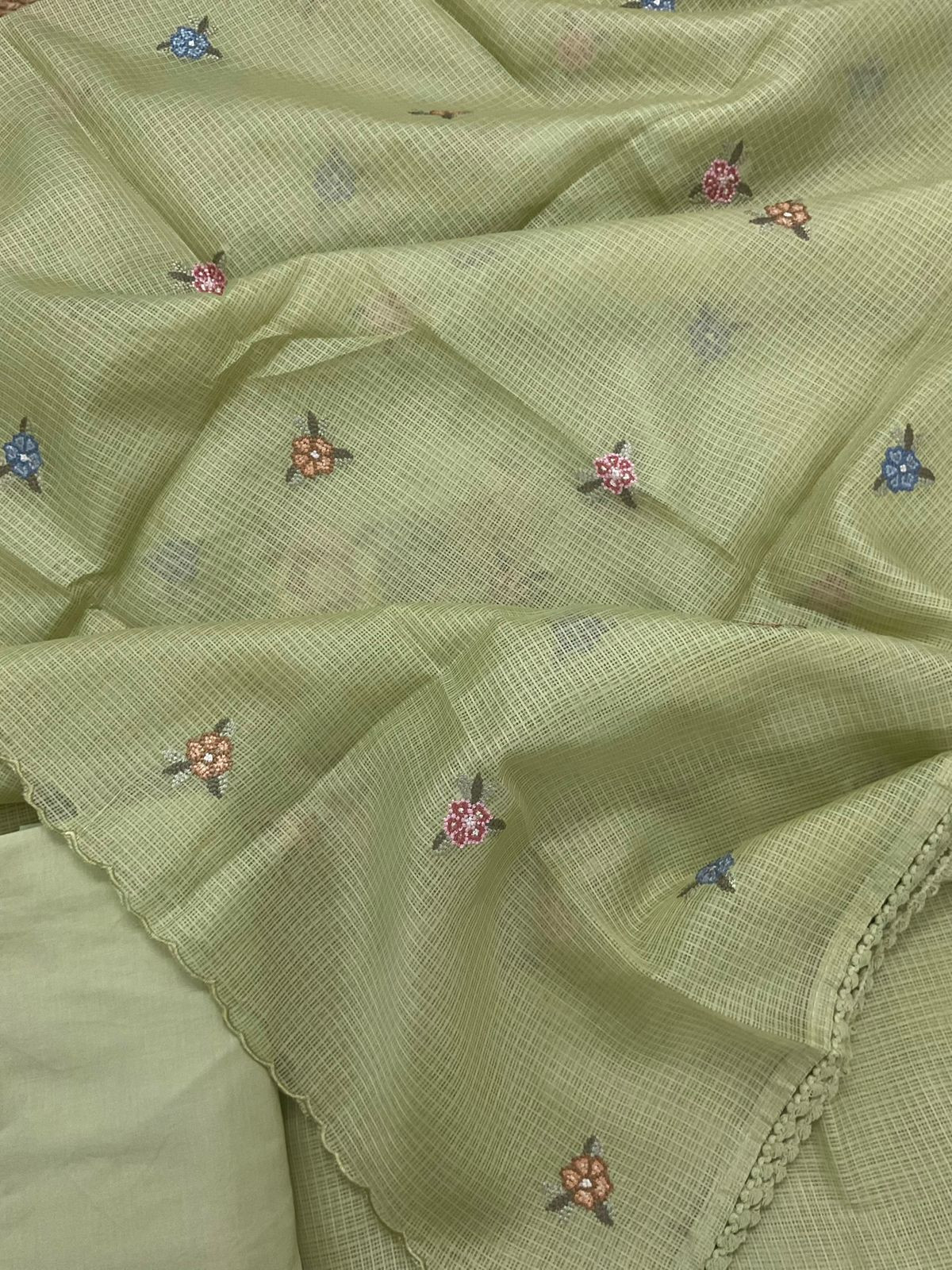 Soft Kota Silk Embroidered Suit - Green