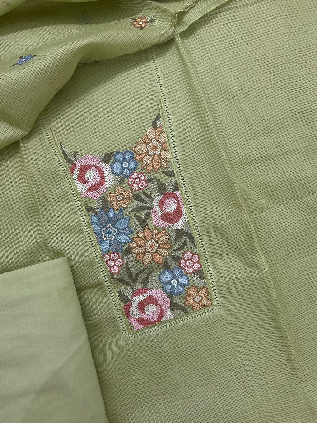 Soft Kota Silk Embroidered Suit - Green