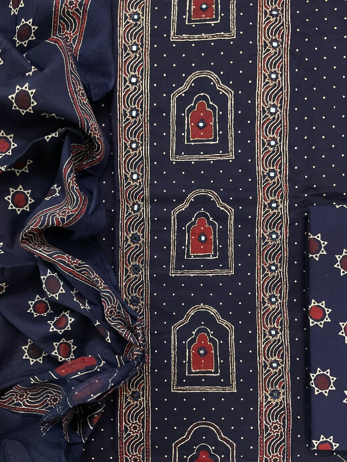 Pure Cotton Printed Embroidered Suit - Blue