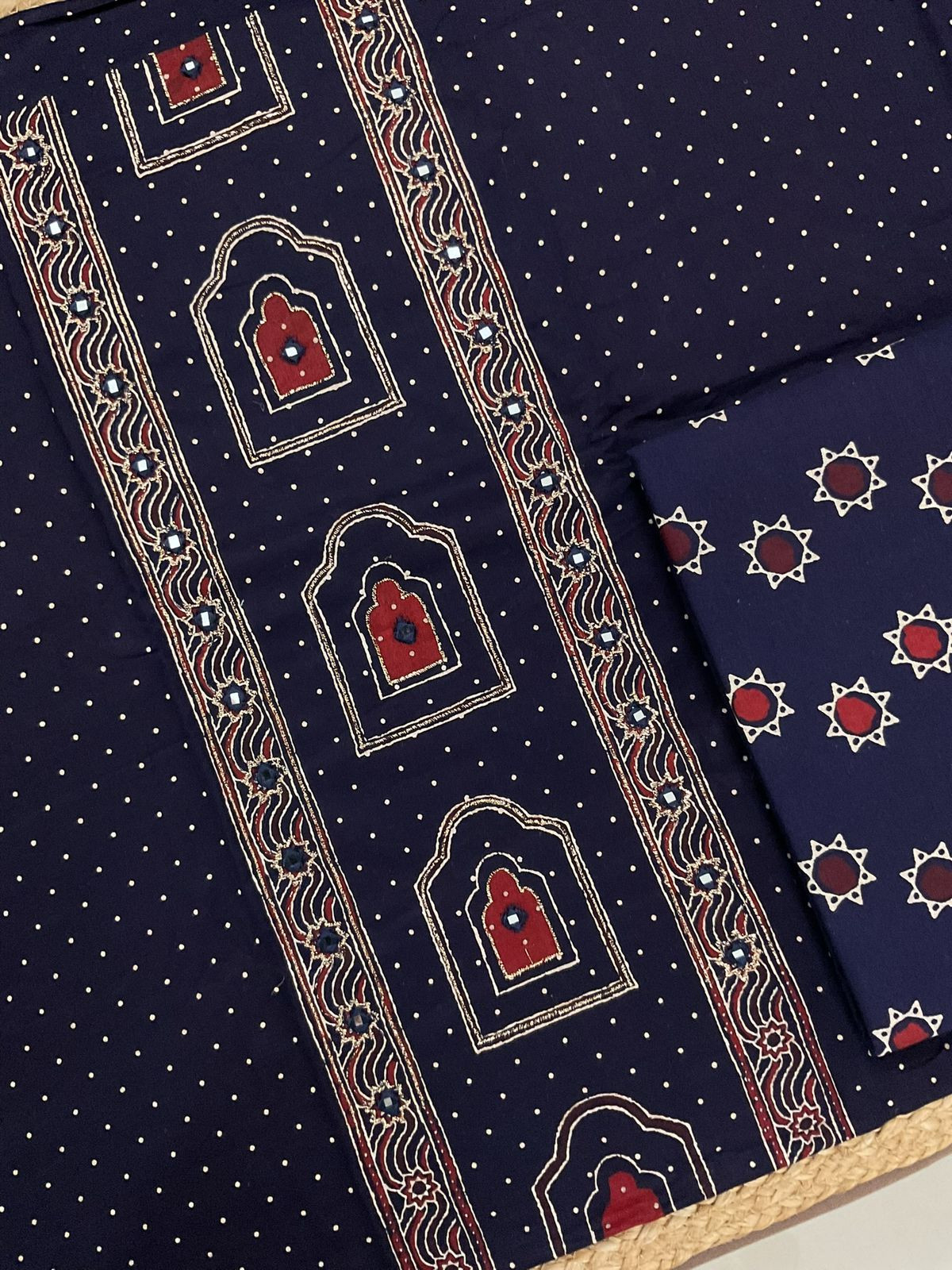 Pure Cotton Printed Embroidered Suit - Blue