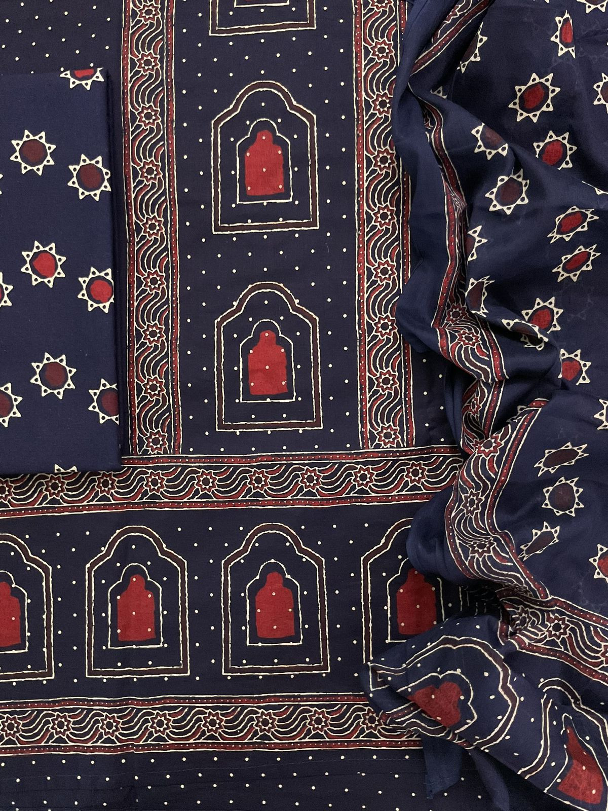 Pure Cotton Printed Embroidered Suit - Blue