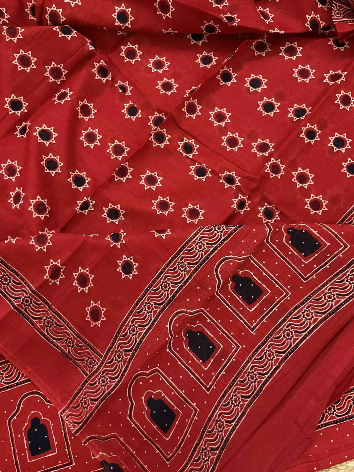 Pure Cotton Printed Embroidered Suit - Red
