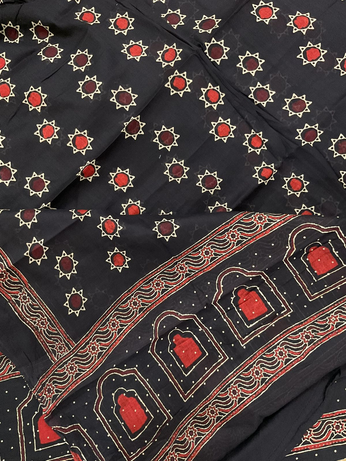 Pure Cotton Printed Embroidered Suit - Black